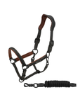 Trolle Ergonomic Leather Halter w/ Lead Rope, Black/Brown