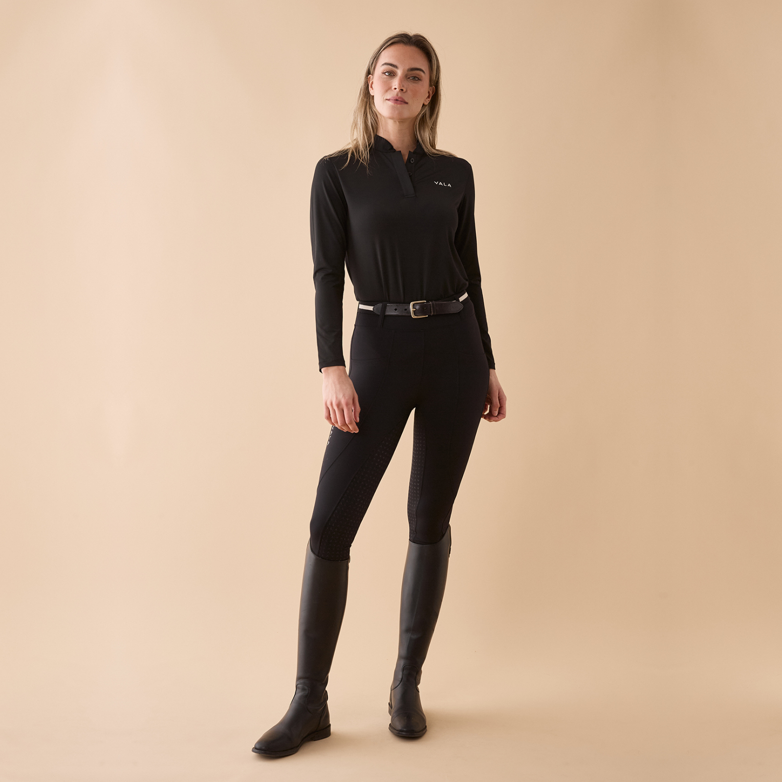 VALA Ladies Connected Long Sleeve Polo, Black