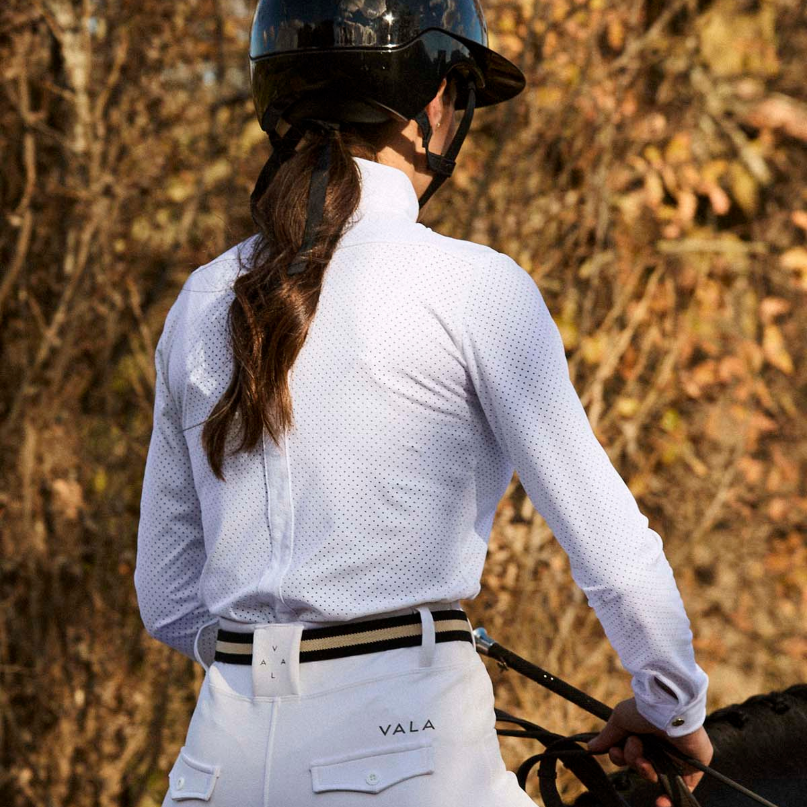 VALA Ladies Long Sleeve Mesh Show Shirt, White