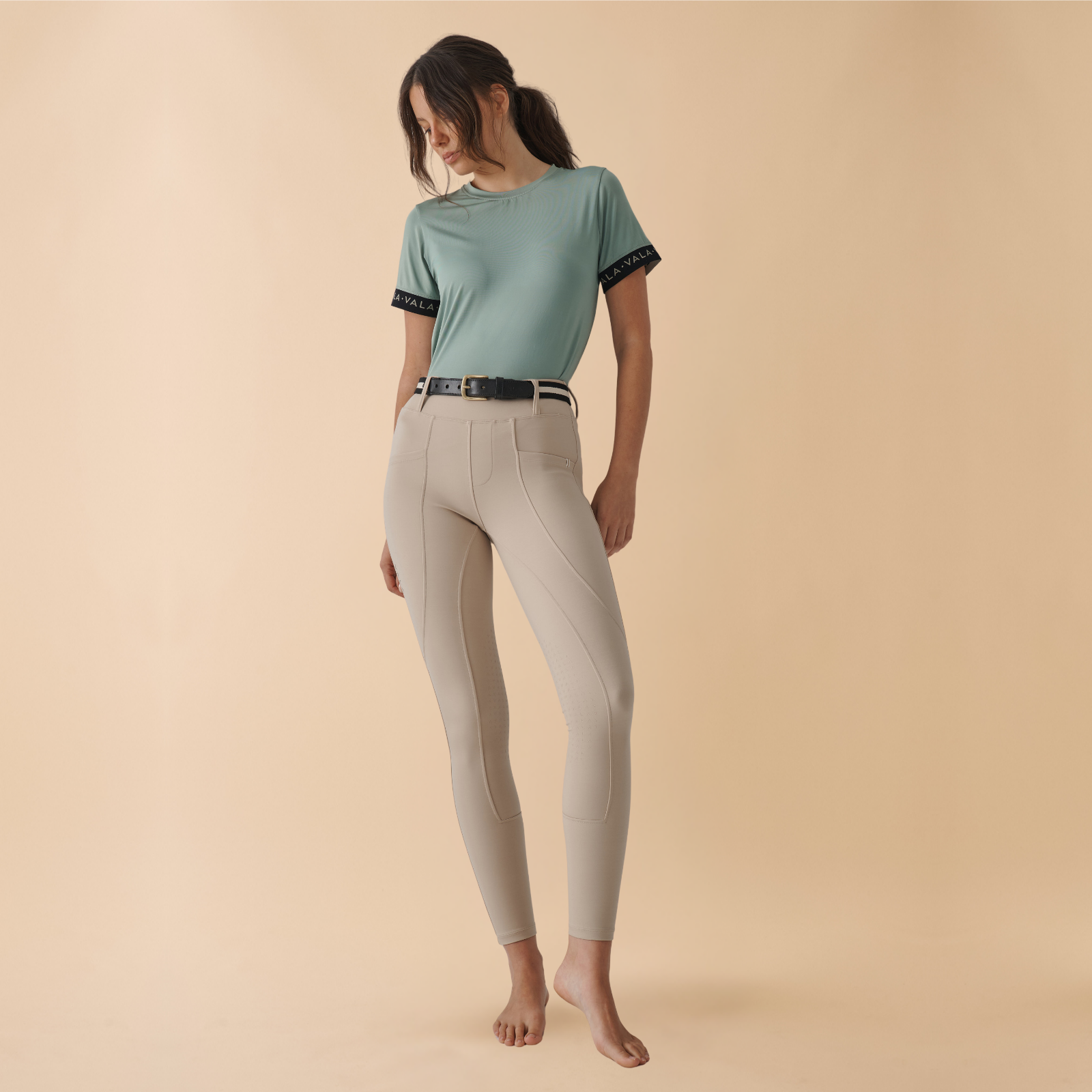 VALA Ladies Sculpt & Smooth Knee Grip Riding Breeches, Beige