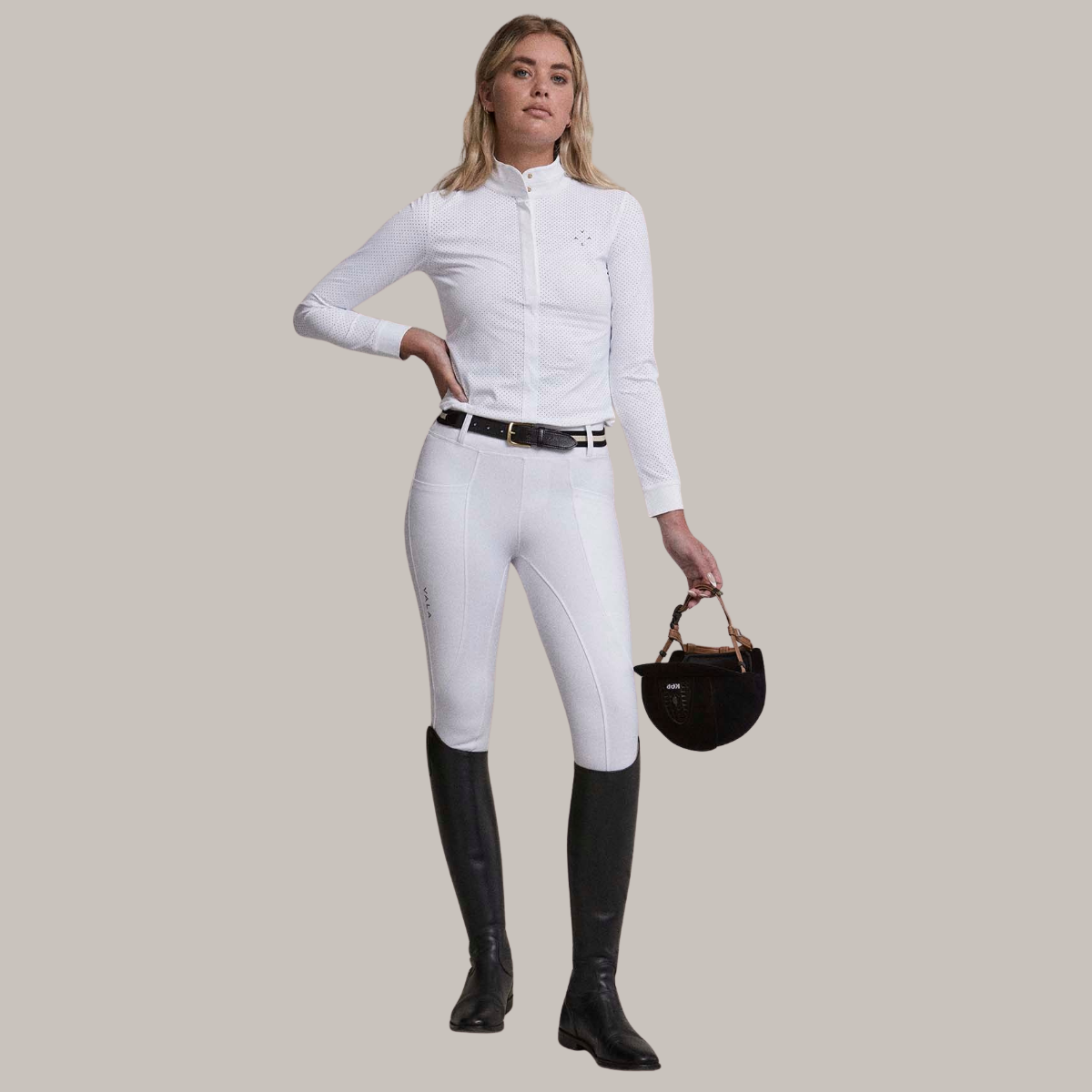 VALA Ladies Long Sleeve Mesh Show Shirt, White