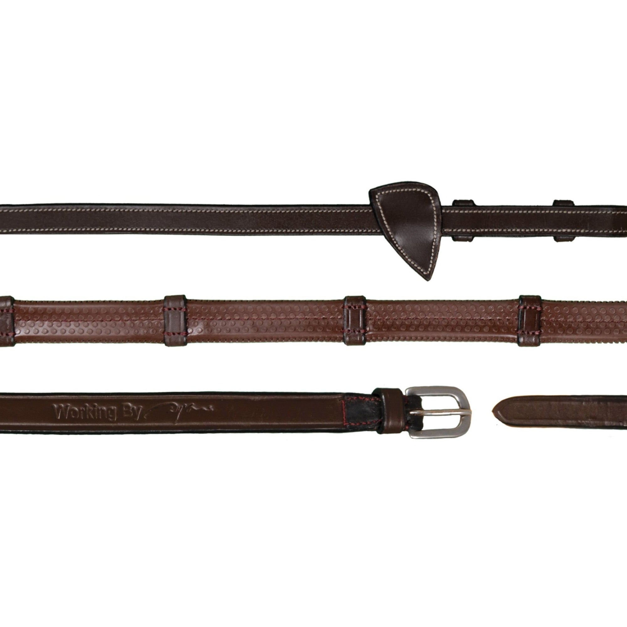 Dy'on 1/2" Rubber Reins With 7 Leather Loops, Brown, Working By Dyon