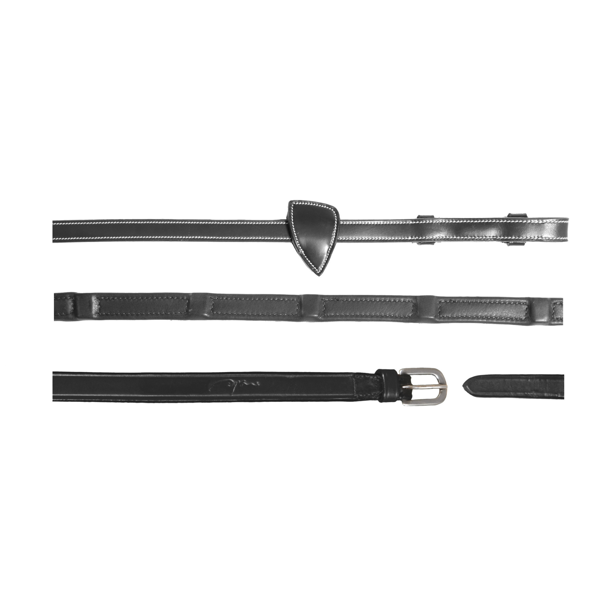 Dy'on 1/2 Soft Leather reins 8 Integrated Stoppers, Black