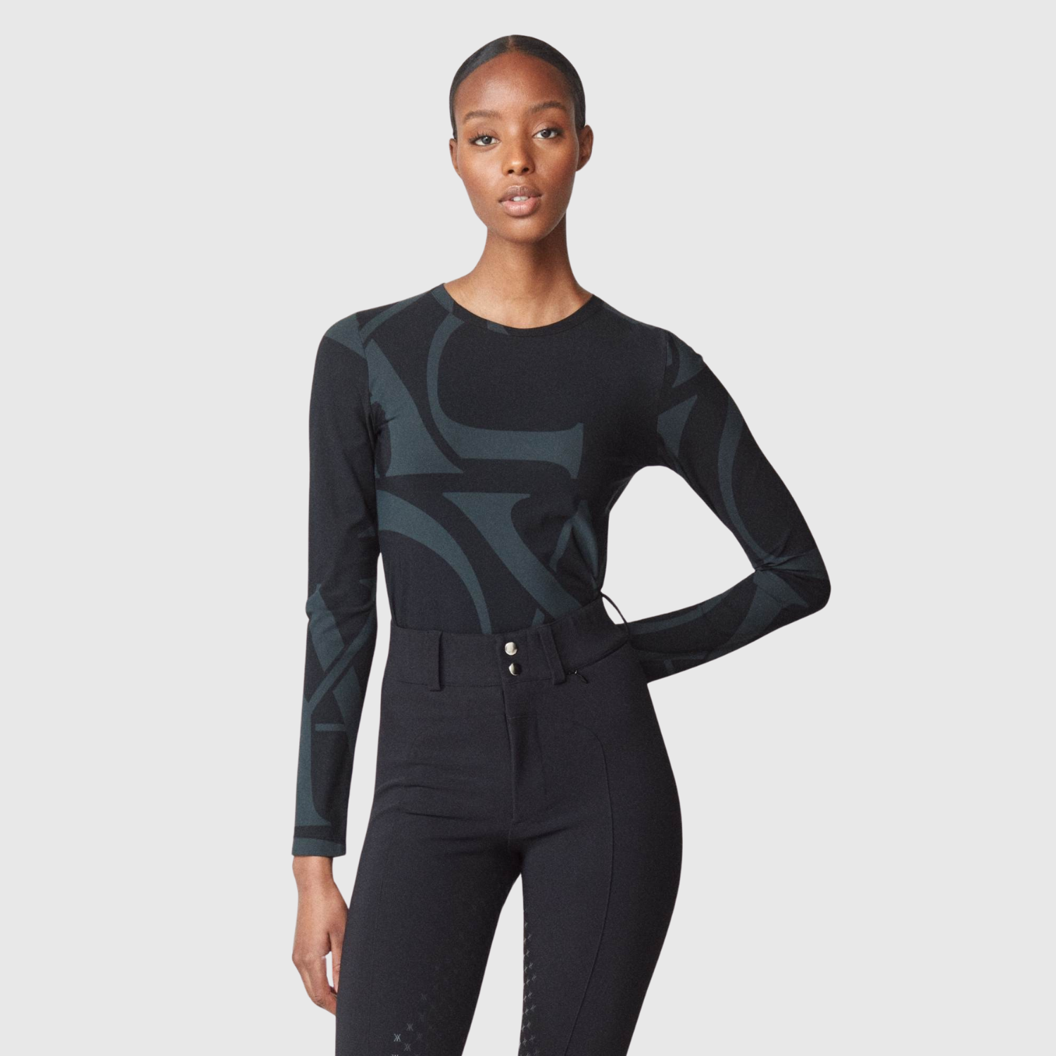 Yagya Ladies Monogram Long Sleeve Shirt, Black