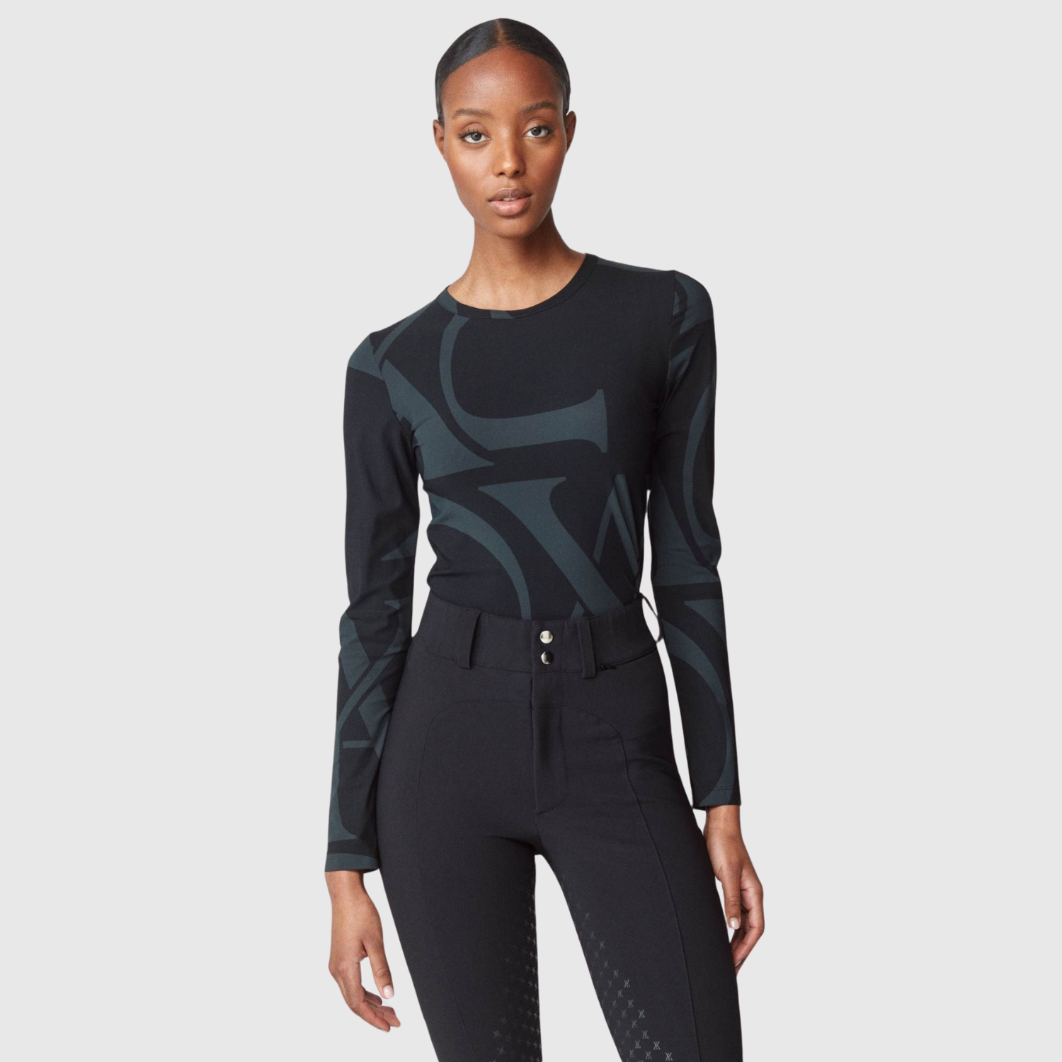 Yagya Ladies Monogram Long Sleeve Shirt, Black