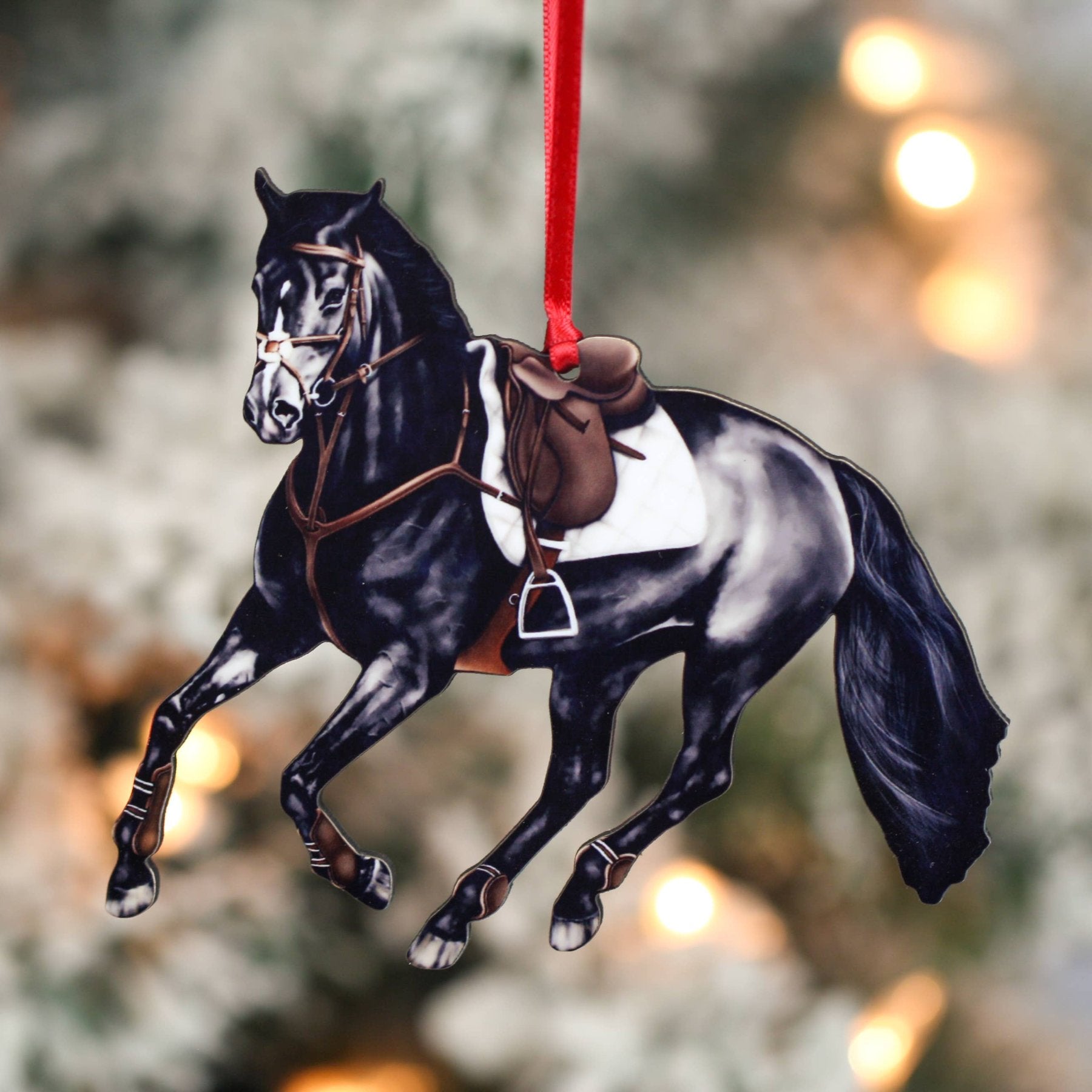 Classy Equine Black Hunter Jumper Sporthorse Christmas Ornament Decoration
