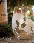 Classy Equine Horse Girl Kisses Stemless Wine Glass
