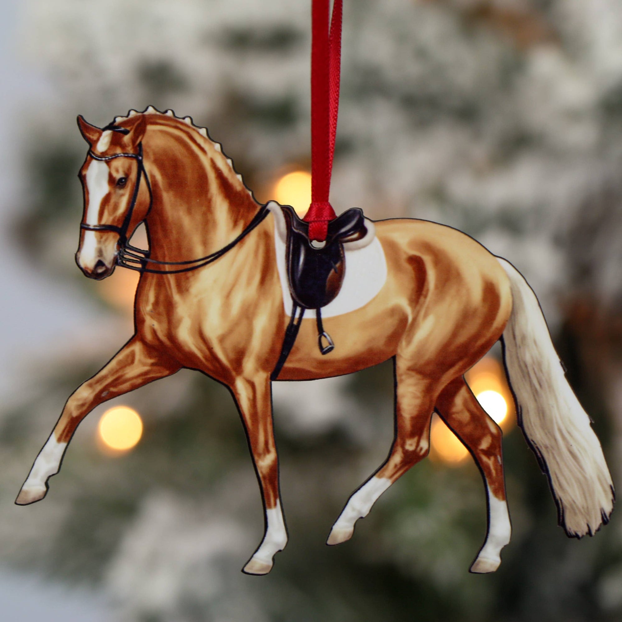 Dressage Horse Ornament - Palomino Half Pass Dressage II