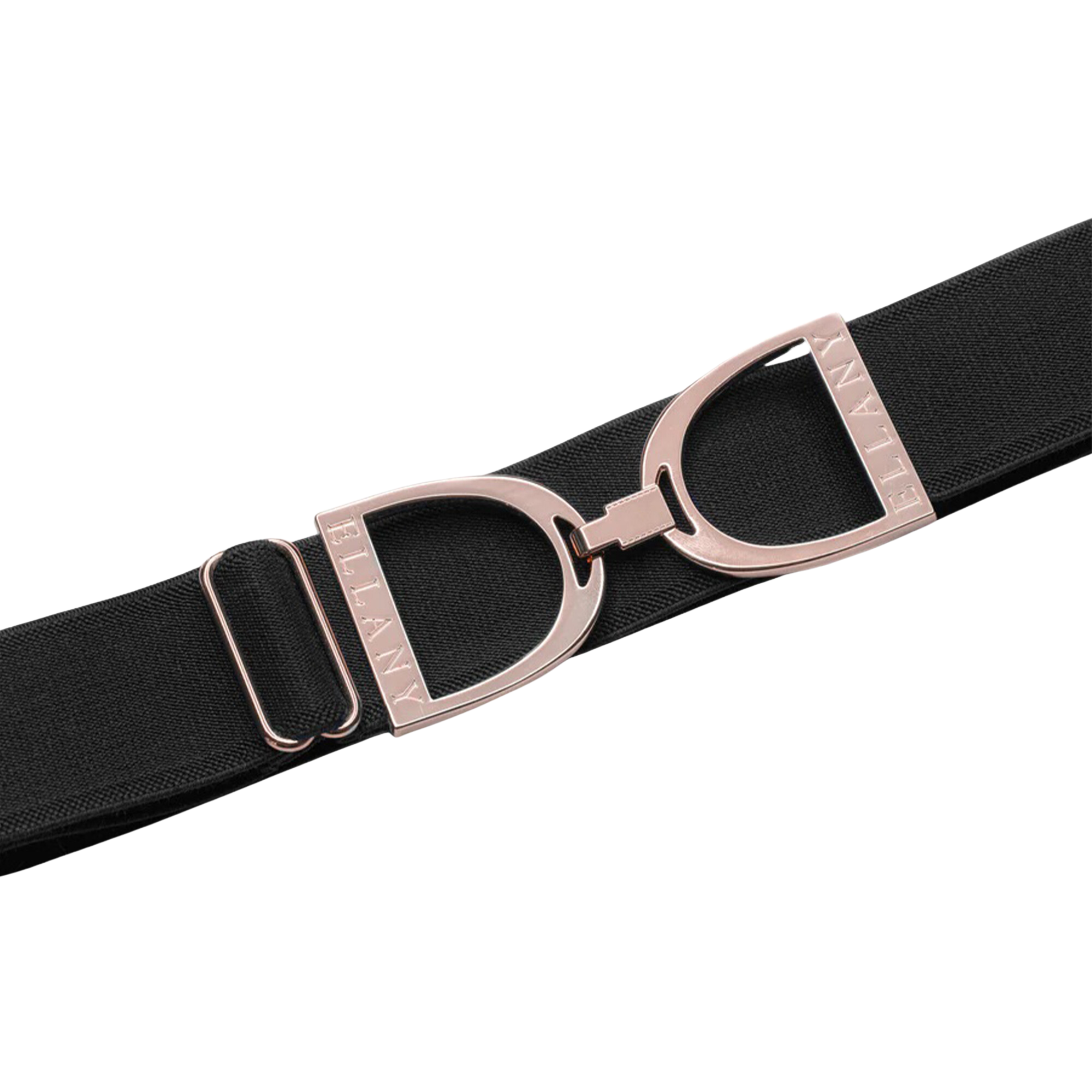 Ellany 1.5" Rose Gold Stirrup Elastic Belt, Black