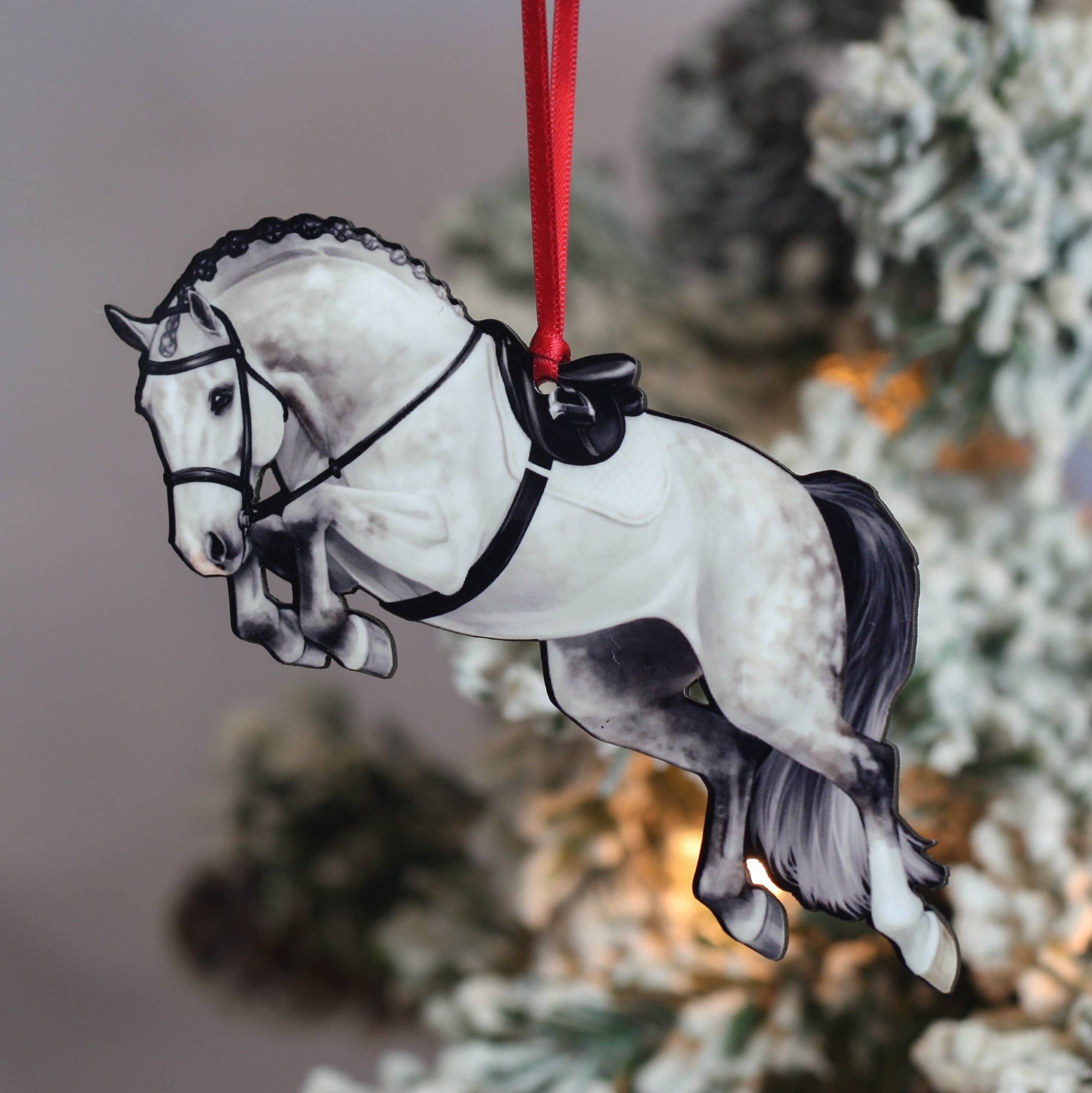 Jumping Horse Ornament - Gray Hunter Equestrian Décor