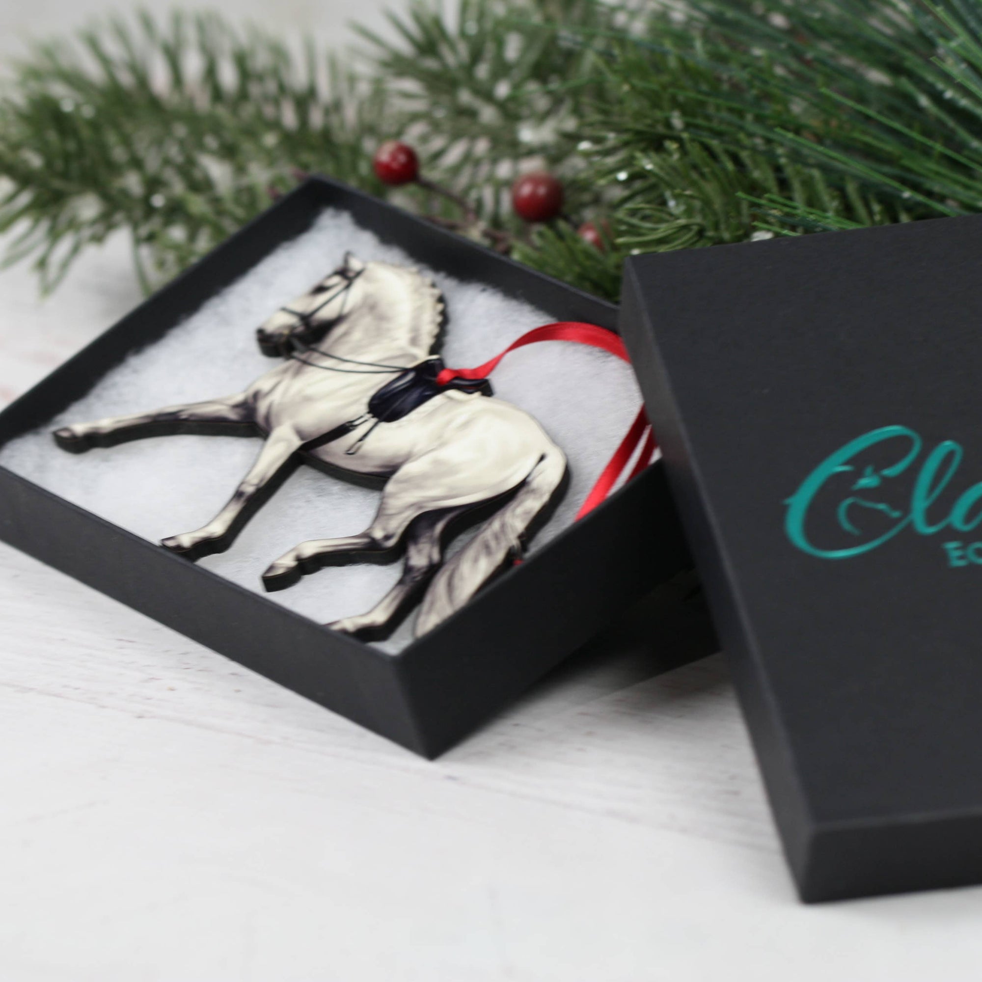 Dressage Horse Ornament - Light Gray Extended Trot Dressage