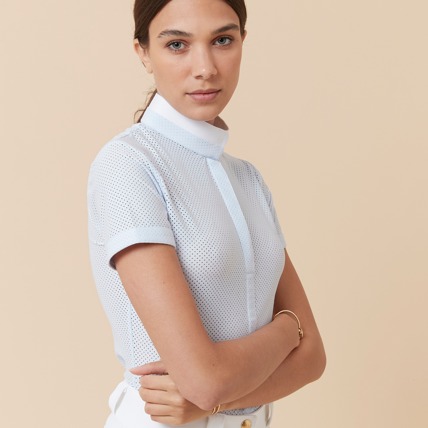 Dada Sport Helios MC Ladies Short Sleeve Horse Riding Competition Shirt, Sky Blue