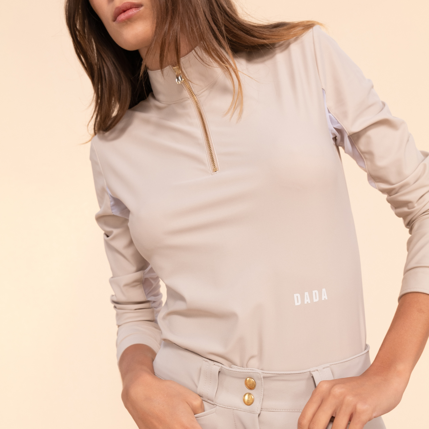 Dada Sport New Pablo Ladies Long Sleeve Polo Shirt, Latte