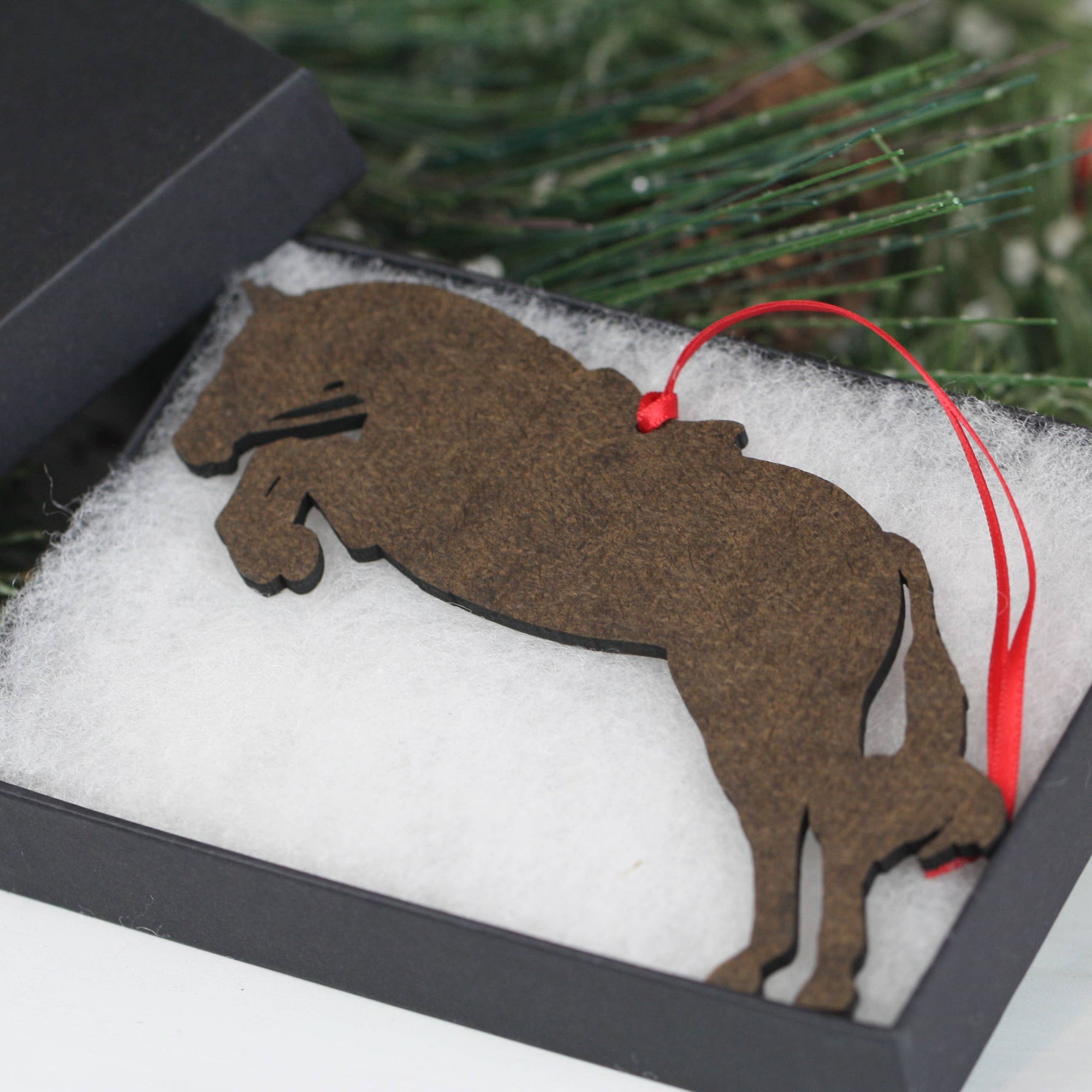 Equestrian Hunter Horse Ornament - Bay Hunter Jumper Takeoff