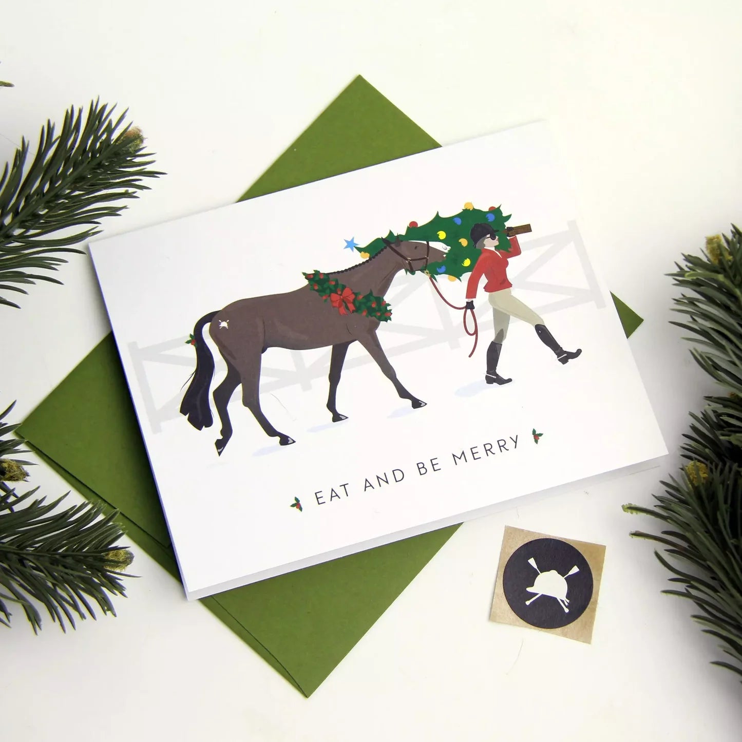 Hunt Seat Paper Co. Eat + Be Merry English Equestrian Christmas Card