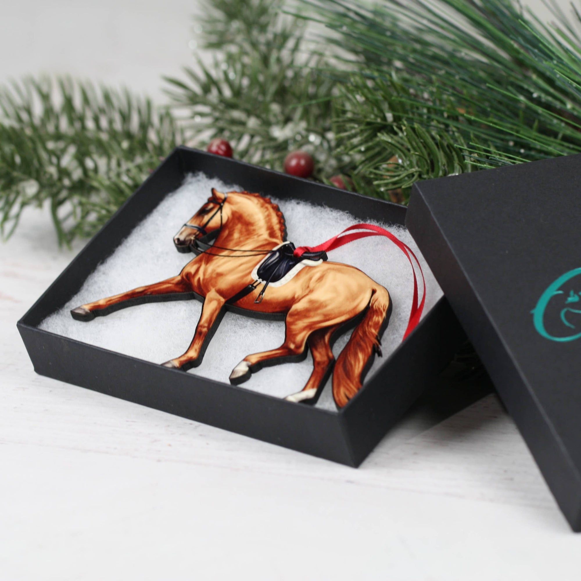 Classy Equine Dressage Horse Ornament - Chestnut Extended Trot Dressage