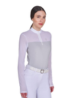 Equestro Women's Micro Mesh Long Sleeve Training Polo Shirt, Harbor Mist
