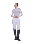 Equestro Women's Micro Mesh Long Sleeve Training Polo Shirt, Harbor Mist