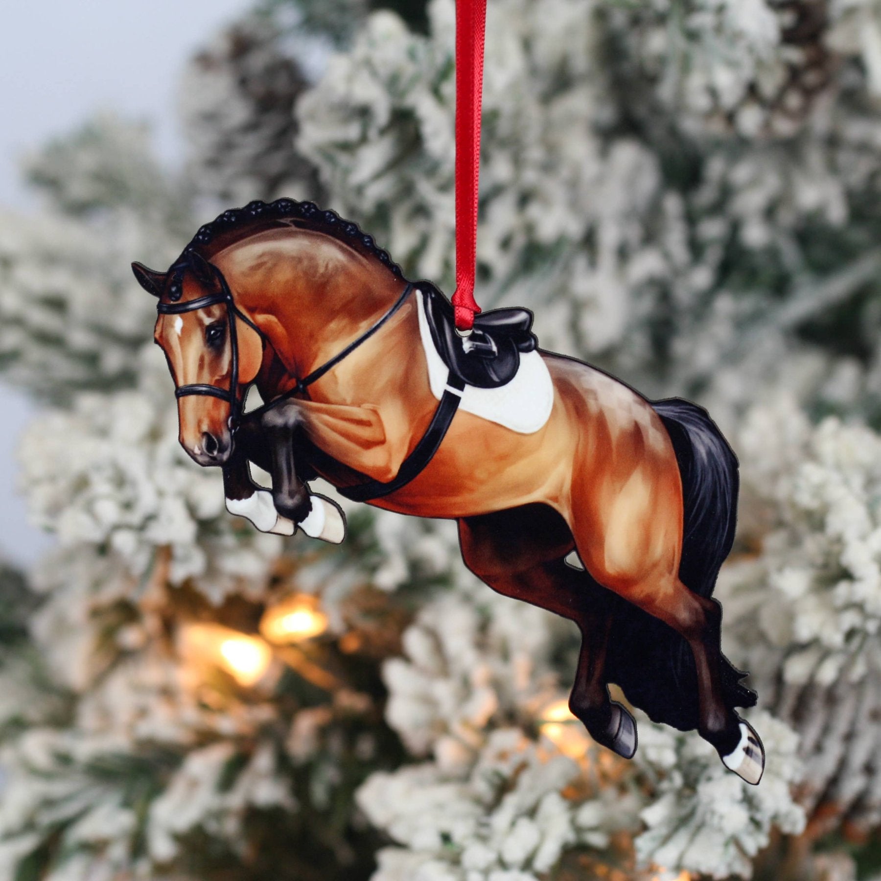 Classy Equine Jumping Horse Ornament - Bay Hunter Equestrian Christmas Gift