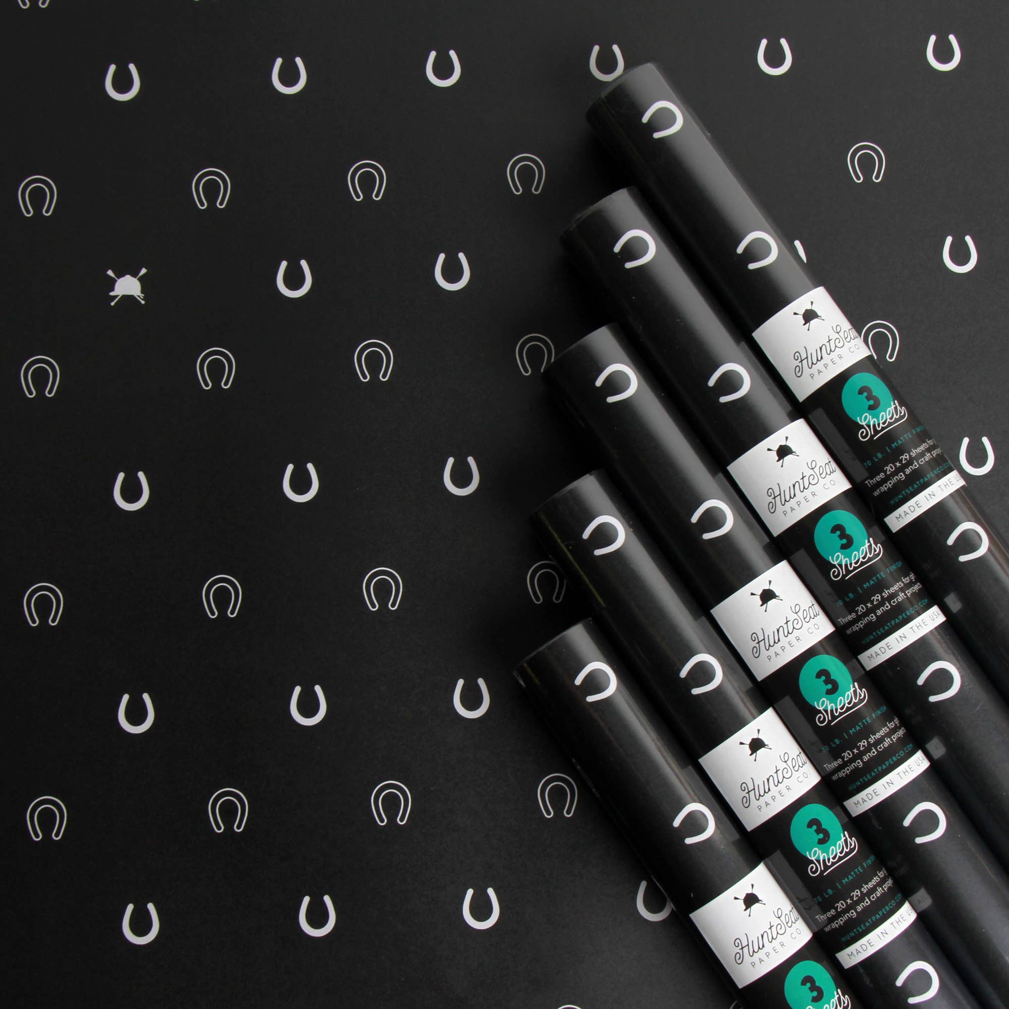 Hunt Seat Paper Co. Lucky Slate Equestrian Horseshoe Gift Wrap Paper in Roll