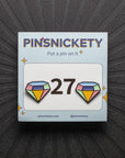 Pinsnickety gem horse show number pins on their product packaging card
