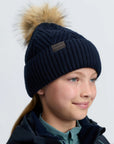 LeMieux Clara Rib Beanie in Navy, front view showing ribbed knit cuff and LeMieux logo badge