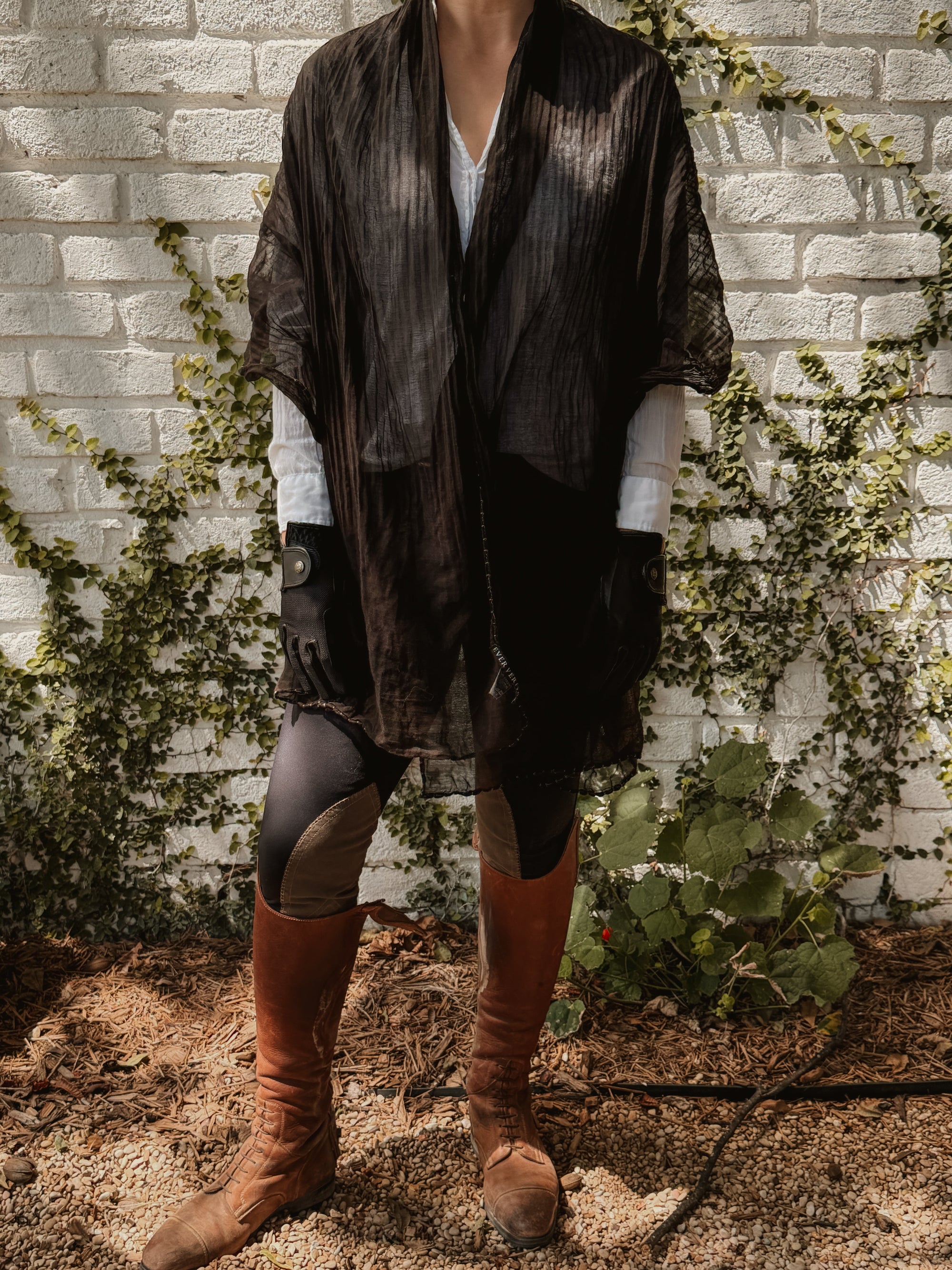 Sixteen Cypress Black Cotton Voile, Bridle Stitch Scarf