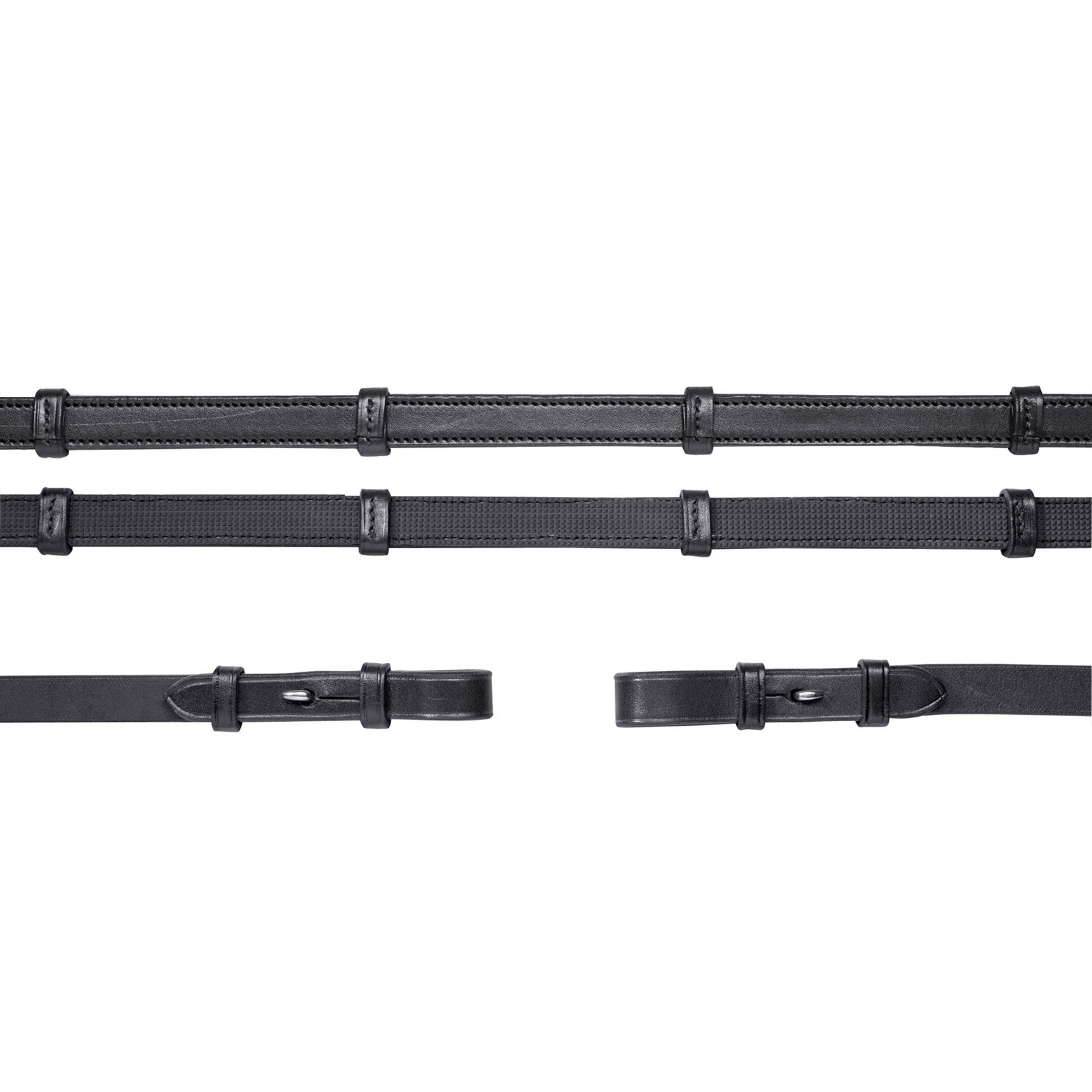 Schockemohle Bridle Reins Rubberised, Hook & Stud, Black/Silver