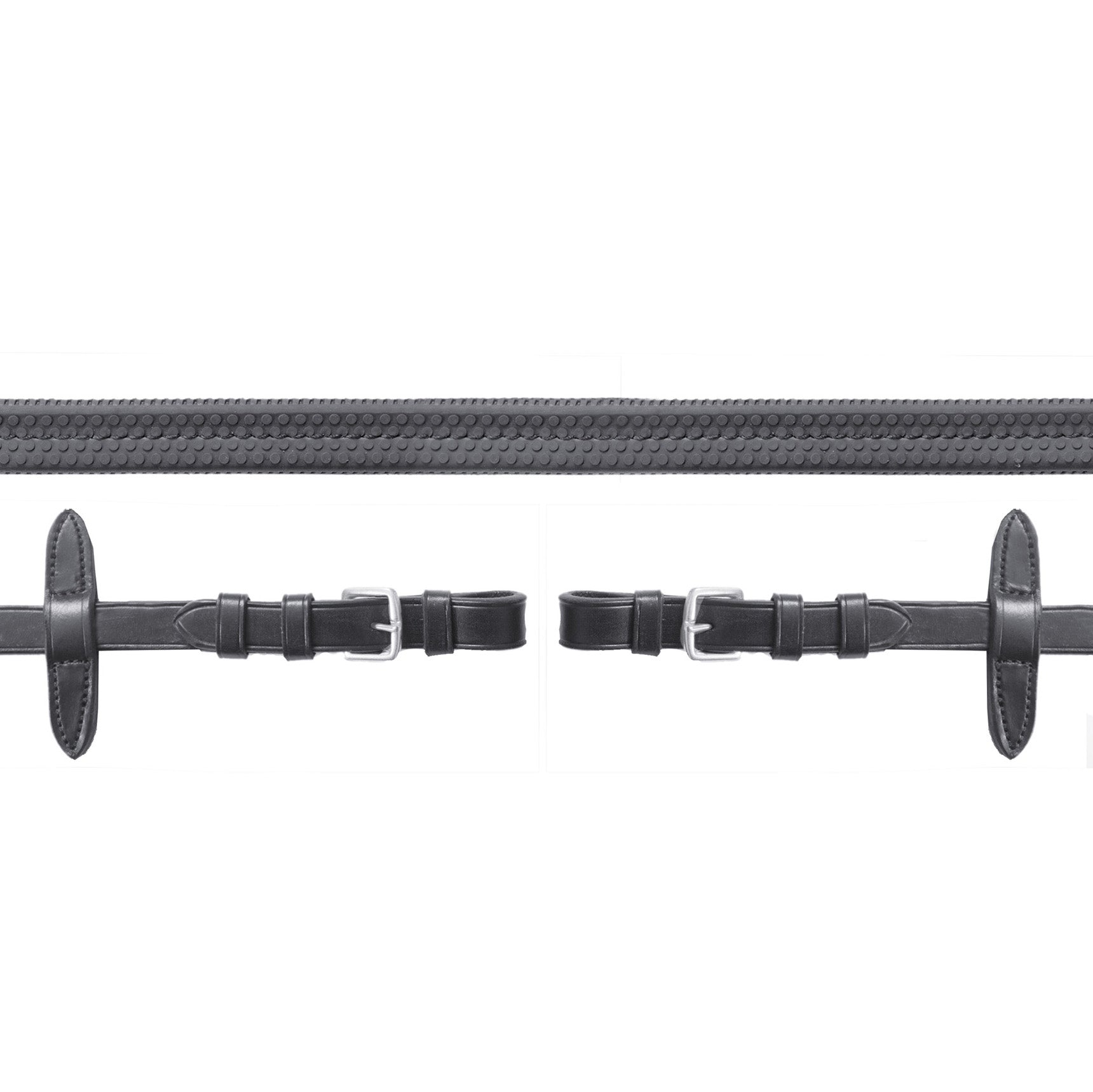 Schockemohle Rubber Reins with Buckle, Black/Silver