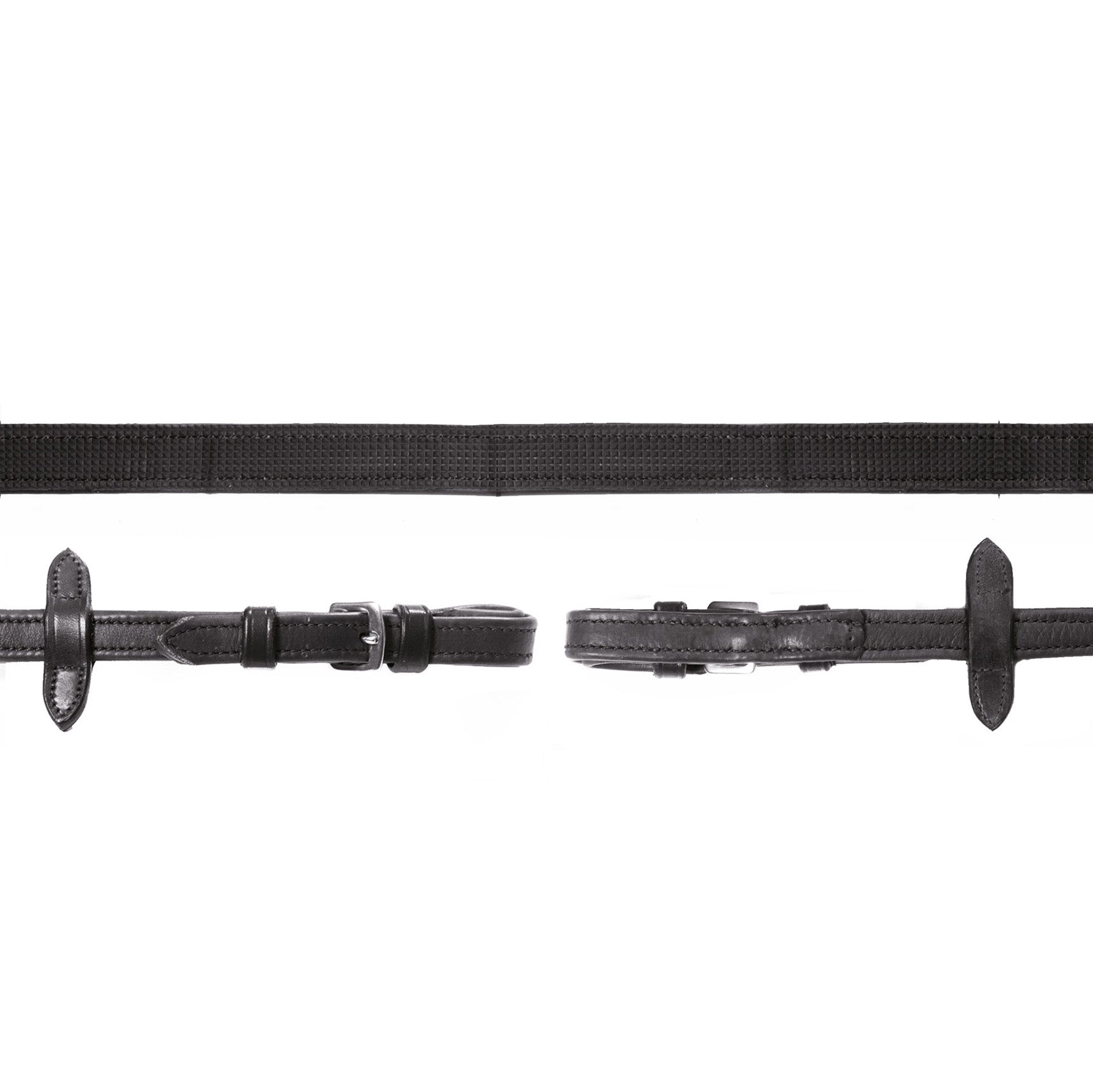 Schockemohle Durasoft Grip Reins with Buckle, Tear-Resistant, Black/Silver