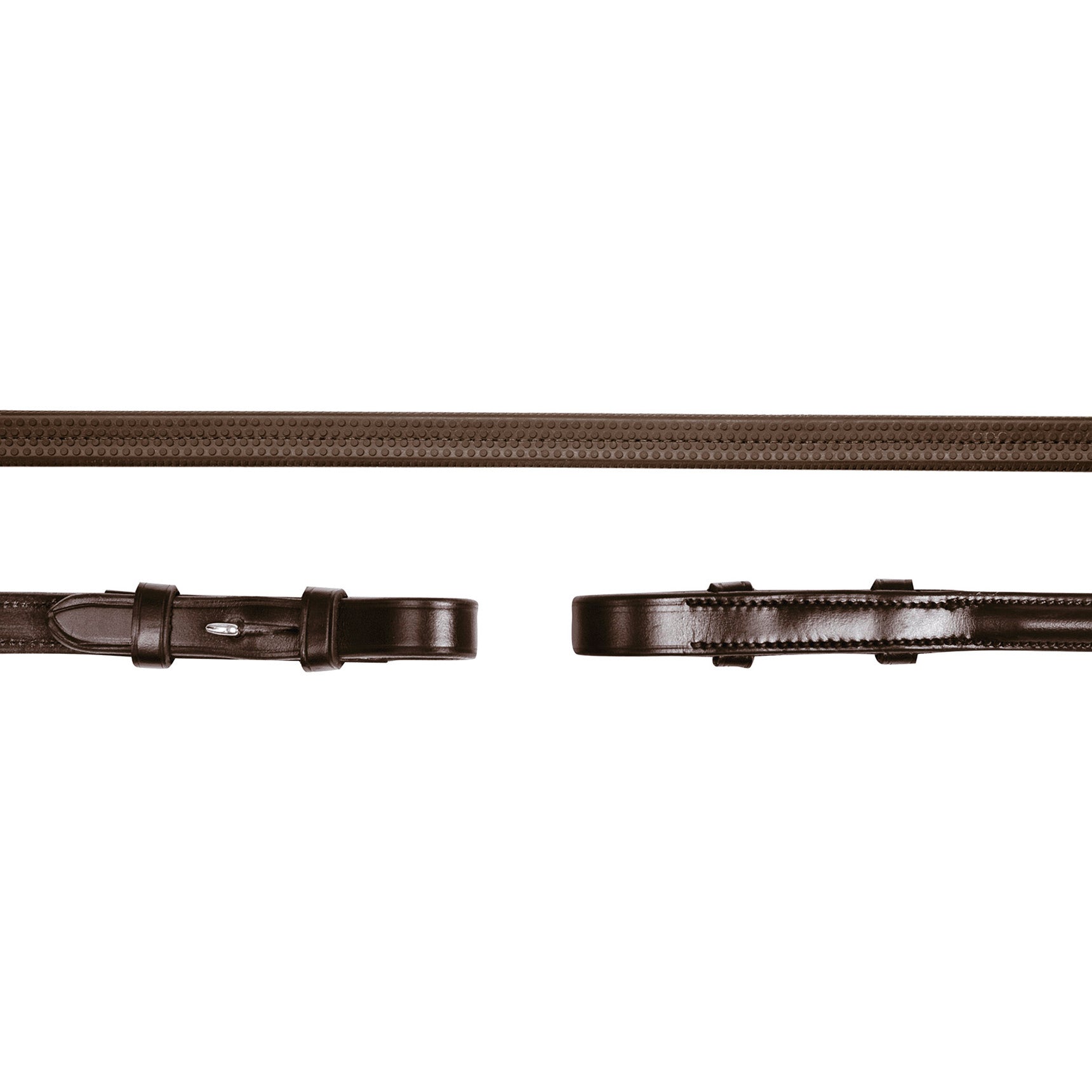 Schockemohle Rubber Reins with Hook and Stud, Round Raised, Dark Brown/Silver