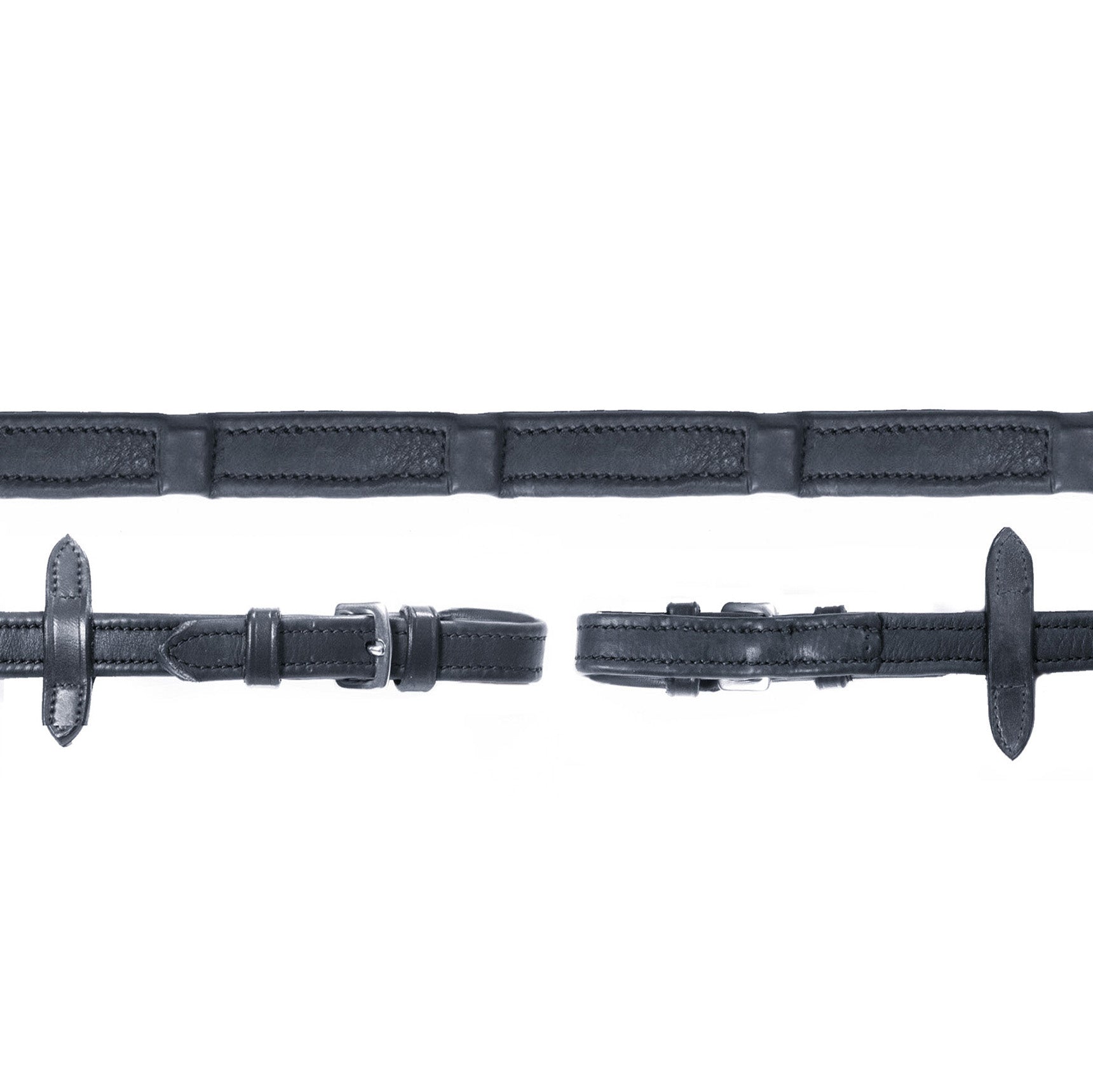 Schockemohle Durasoft Reins Wide (18MM) with Buckle, Nylon, Reinforcement, Wider Version, Black/Silver
