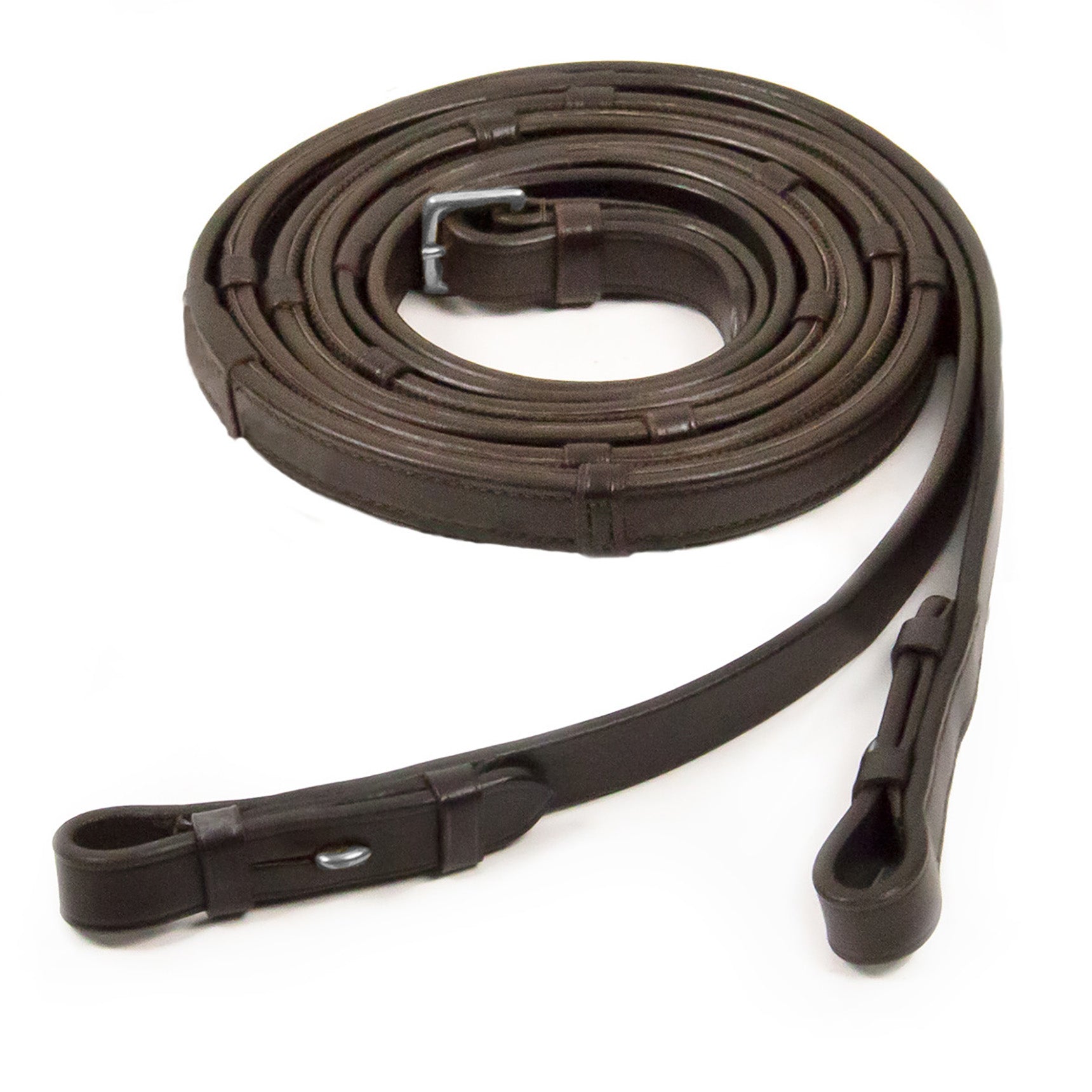 Schockemohle Bridle Reins Rubberised, Hook & Stud, Dark Brown/Silver