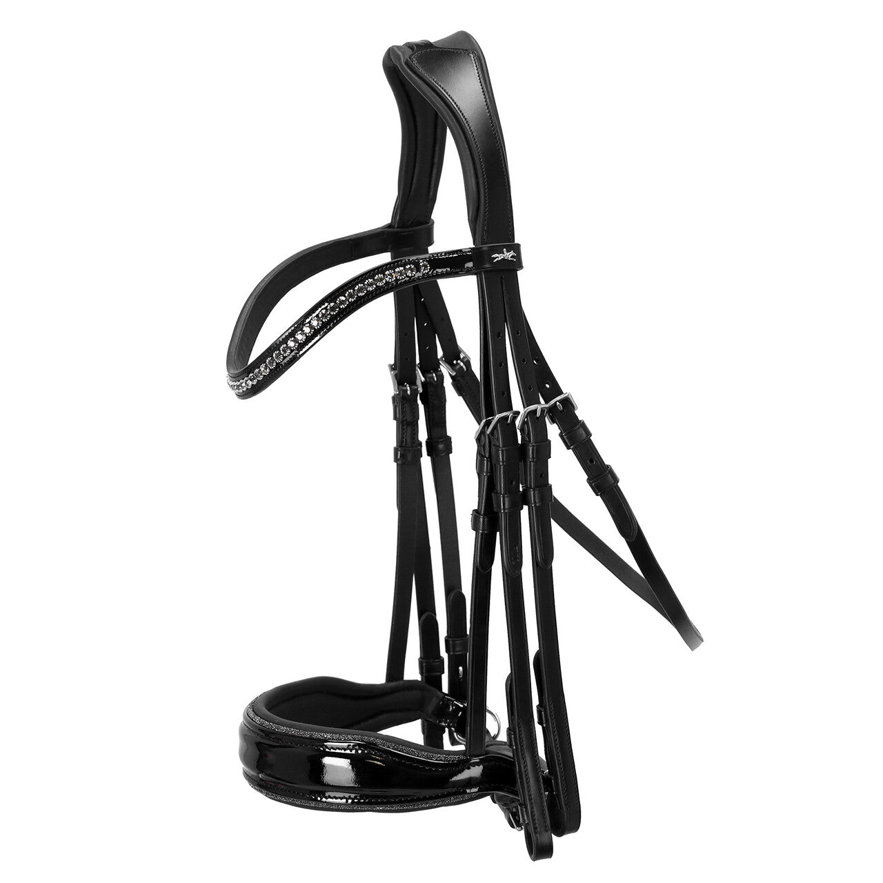 Schockemohle Milan GLAM Anatomical Double Bridle, Black Patent/Silver