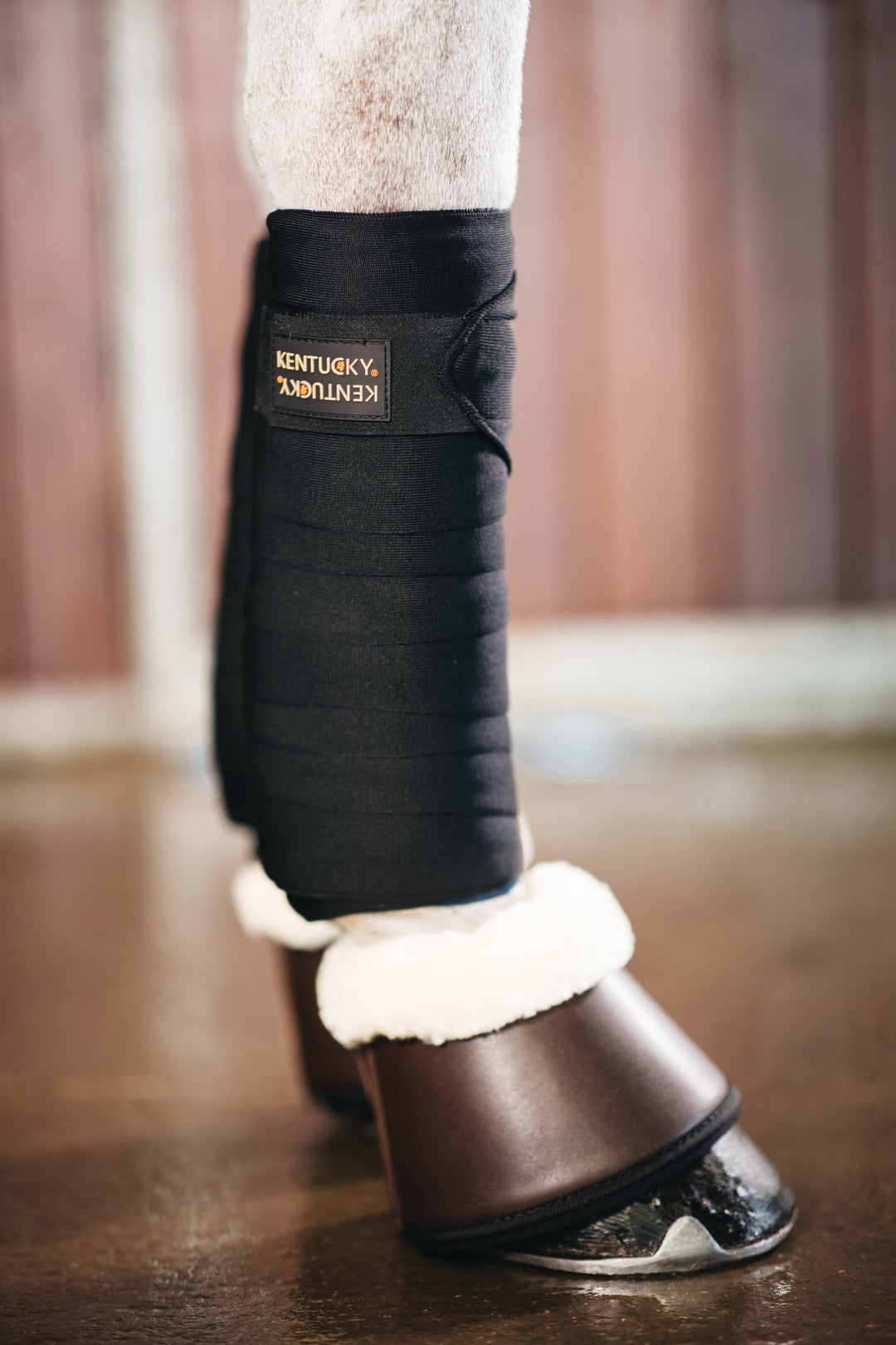 Kentucky Horsewear Sheepskin Vegan Leather Overreach Boots, Brown, Natural Sheepskin
