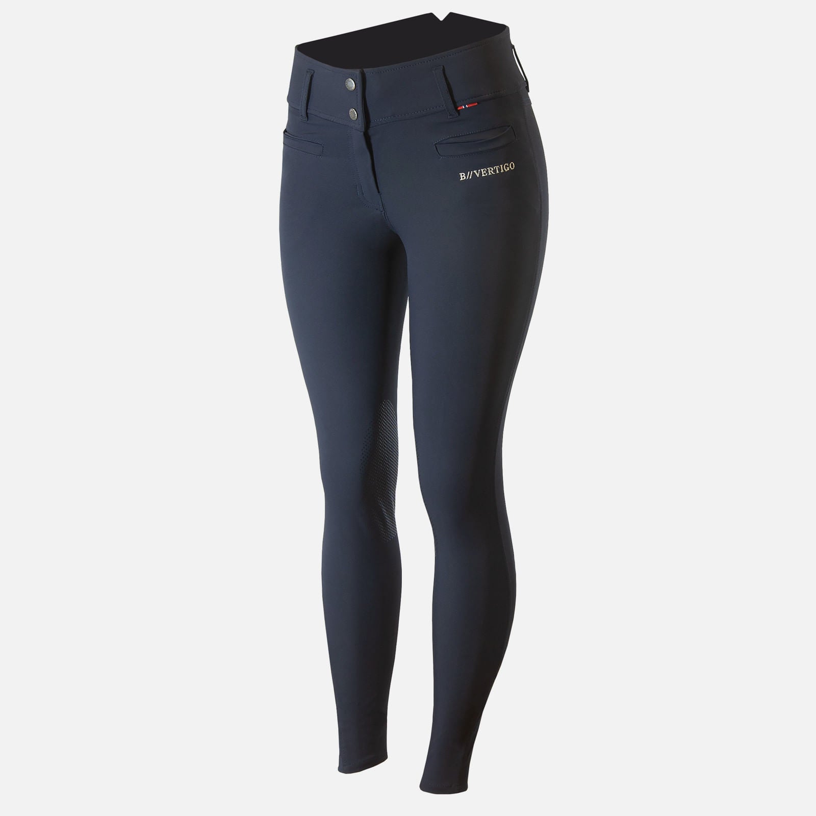 B Vertigo Tiffany Silicone Knee Patch, High Rise Breeches, Dark Navy