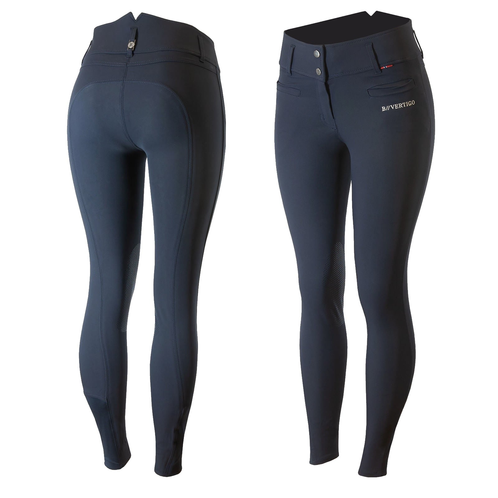 B Vertigo Tiffany Silicone Knee Patch, High Rise Breeches, Dark Navy