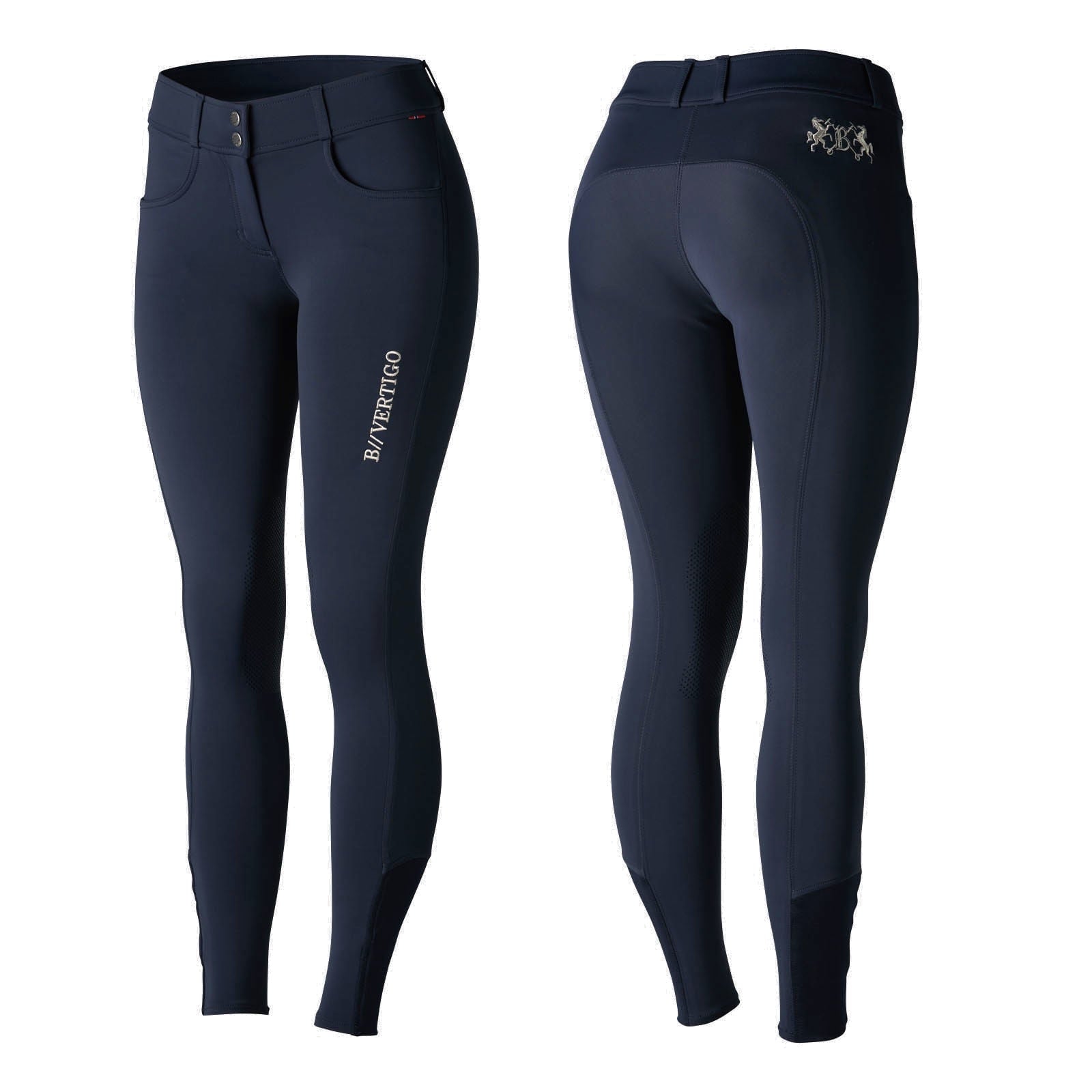 B Vertigo Meghan Silicone Knee Patch, Mid Rise Breeches, Dark Navy