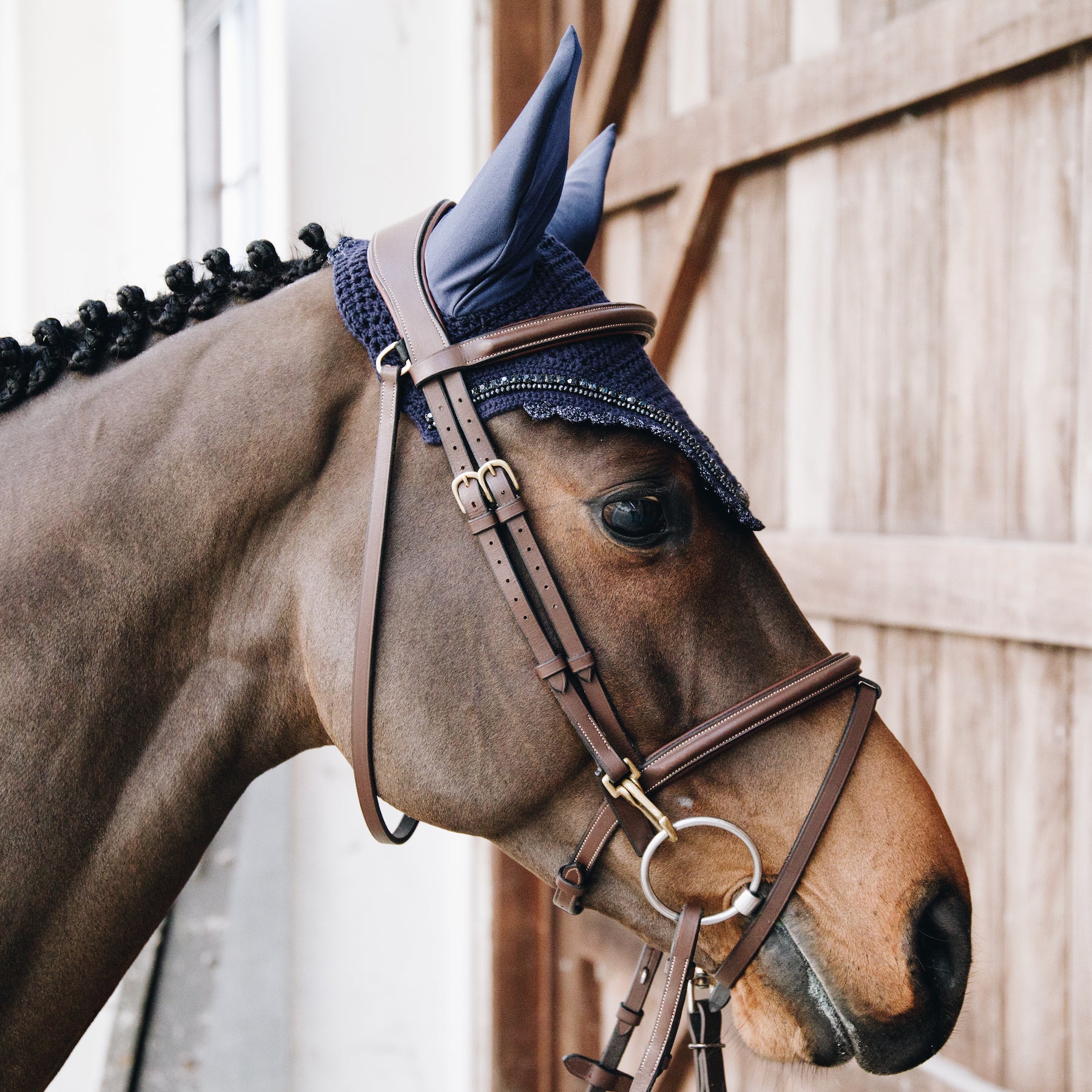 Kentucky Horsewear Fly Veil Long Stone & Pearl Soundless, Navy