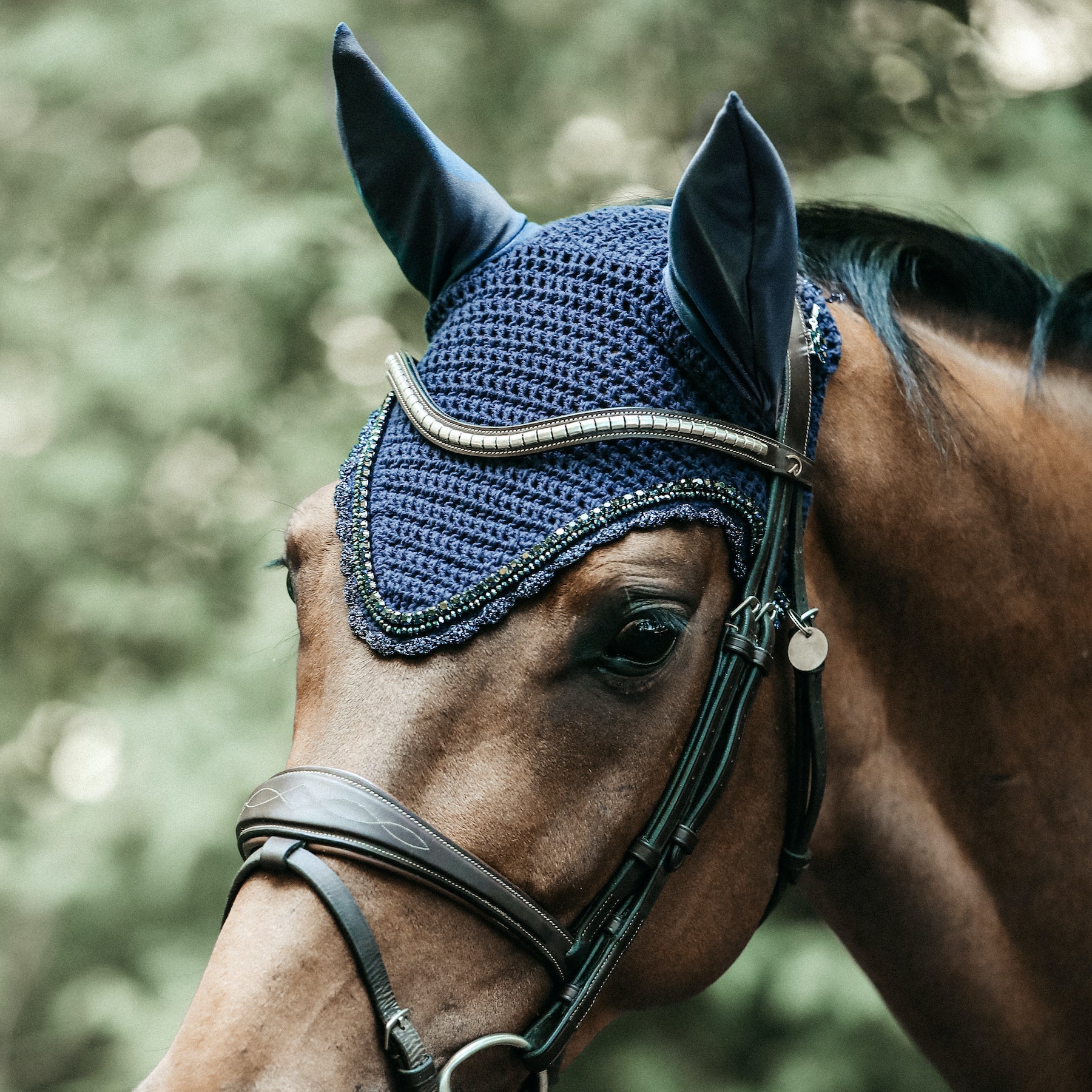 Kentucky Horsewear Fly Veil Long Stone & Pearl, Navy