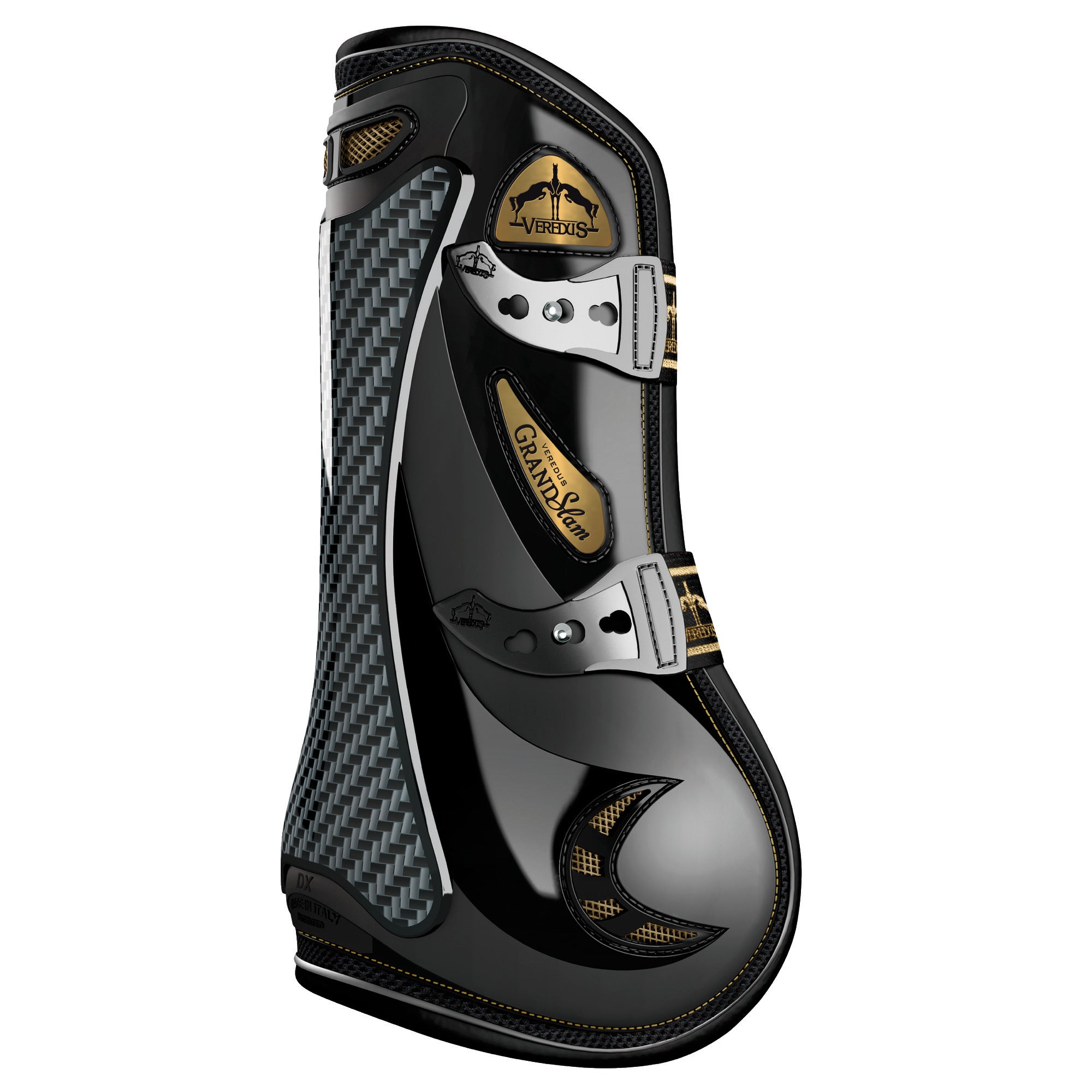 Veredus Carbon Gel Vento Grand Slam Open Front Boots, Black/Gold
