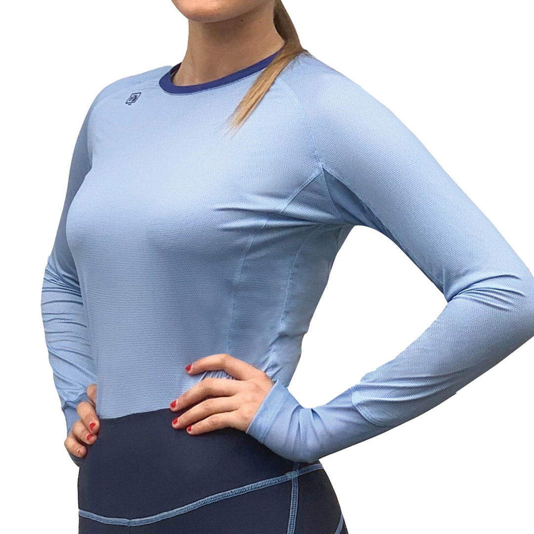 Romfh Lucy Long Sleeve Equestrian Tech Tee, Cerulean/Aqua Marine