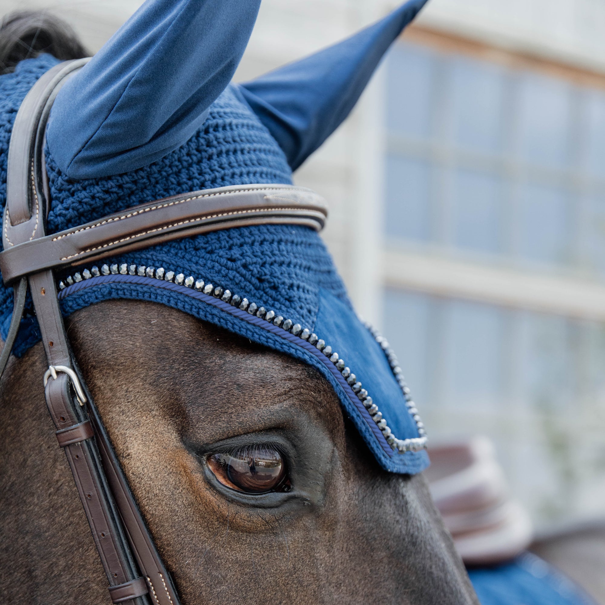 Kentucky Horsewear Fly Veil Wellington Velvet Pearls, Navy