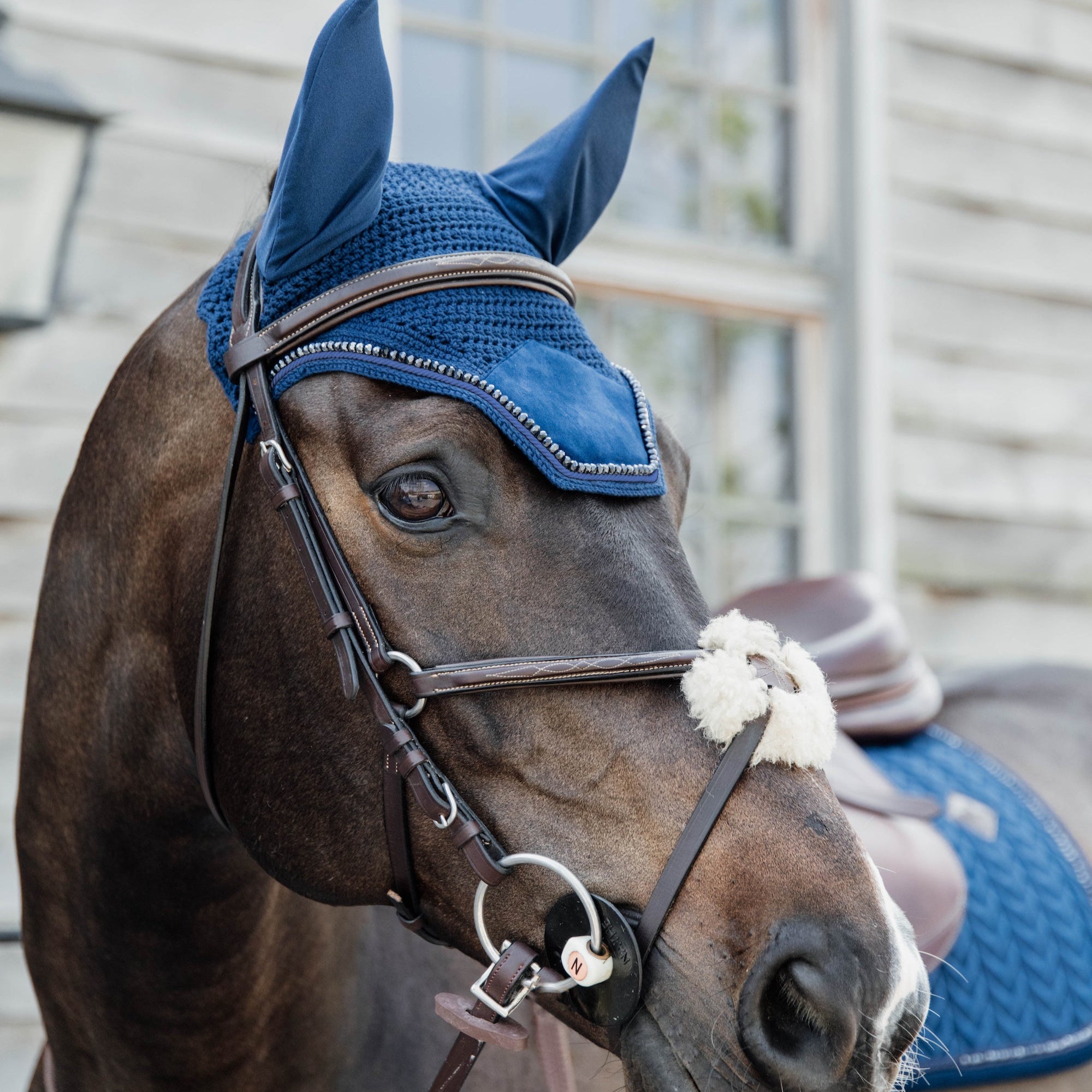 Kentucky Horsewear Fly Veil Wellington Velvet Pearls, Navy