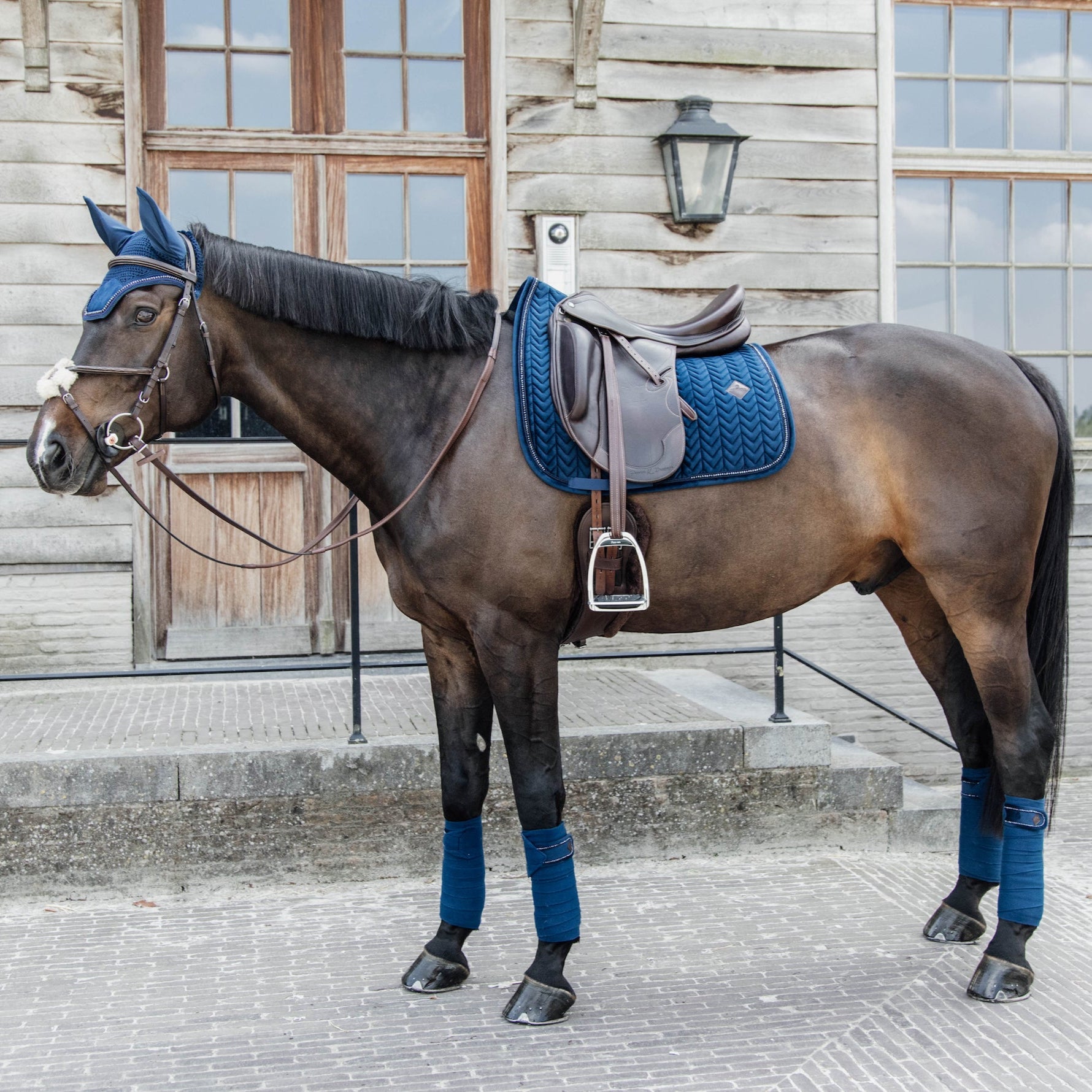 Kentucky Horsewear Fly Veil Wellington Velvet Pearls, Navy
