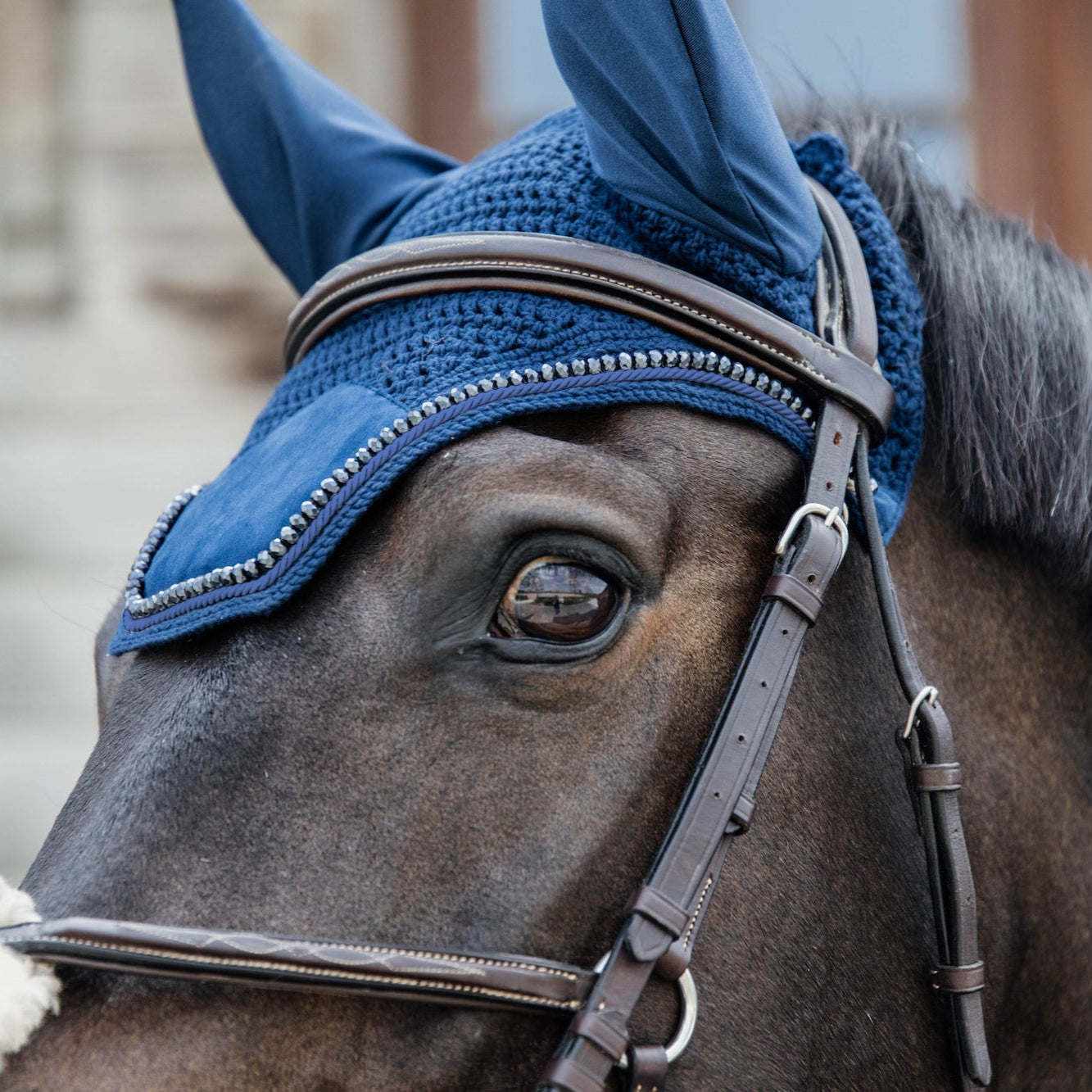 Kentucky Horsewear Fly Veil Wellington Velvet Pearls, Navy