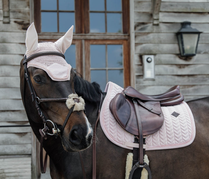 Kentucky Horsewear Fly Veil Wellington Velvet Pearls, Soft Rose