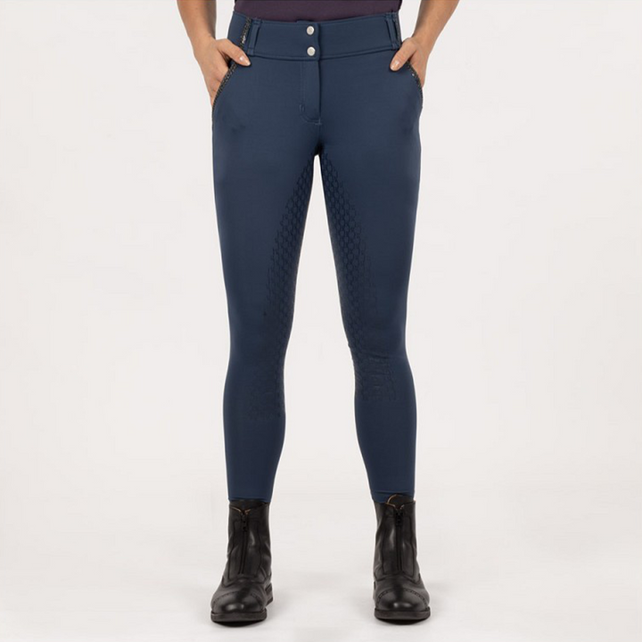 BR CARLA Ladies Silicone High Rise, Full Grip Riding Breeches, Navy Sky