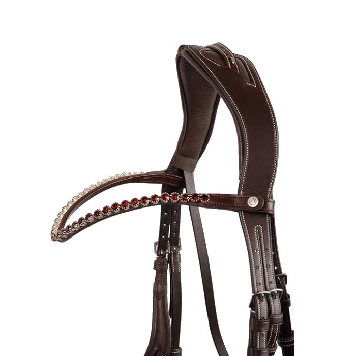 Montar Plum Crystal Snap-On Browband, Brown Leather