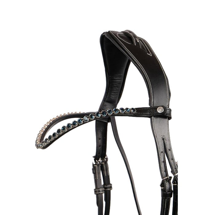 Montar Navy Crystal Snap-On Browband, Black Leather
